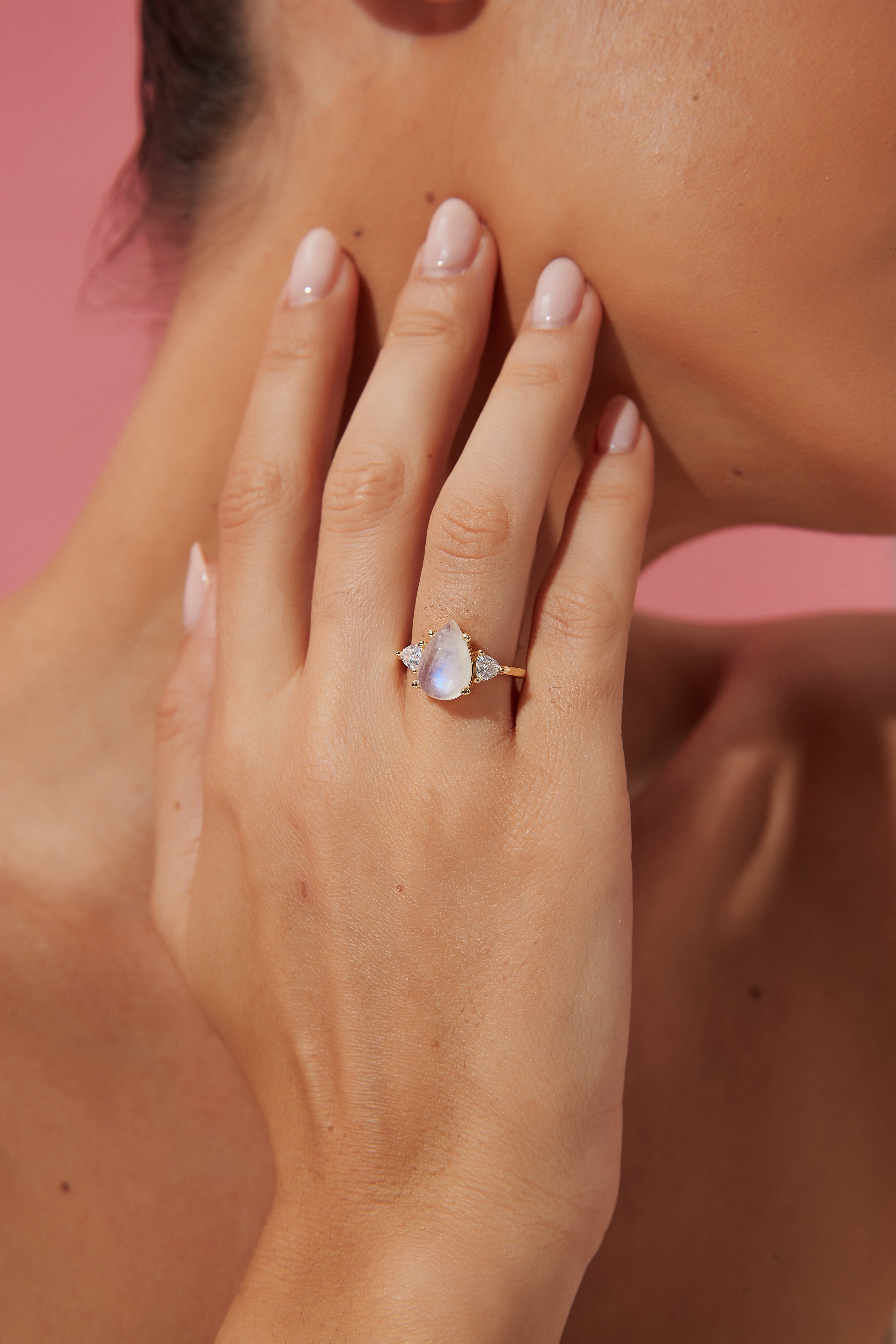 【SERAPHINA】Unique Handmade Natural Blue Moonstone Engagement Pear Shape 3ct