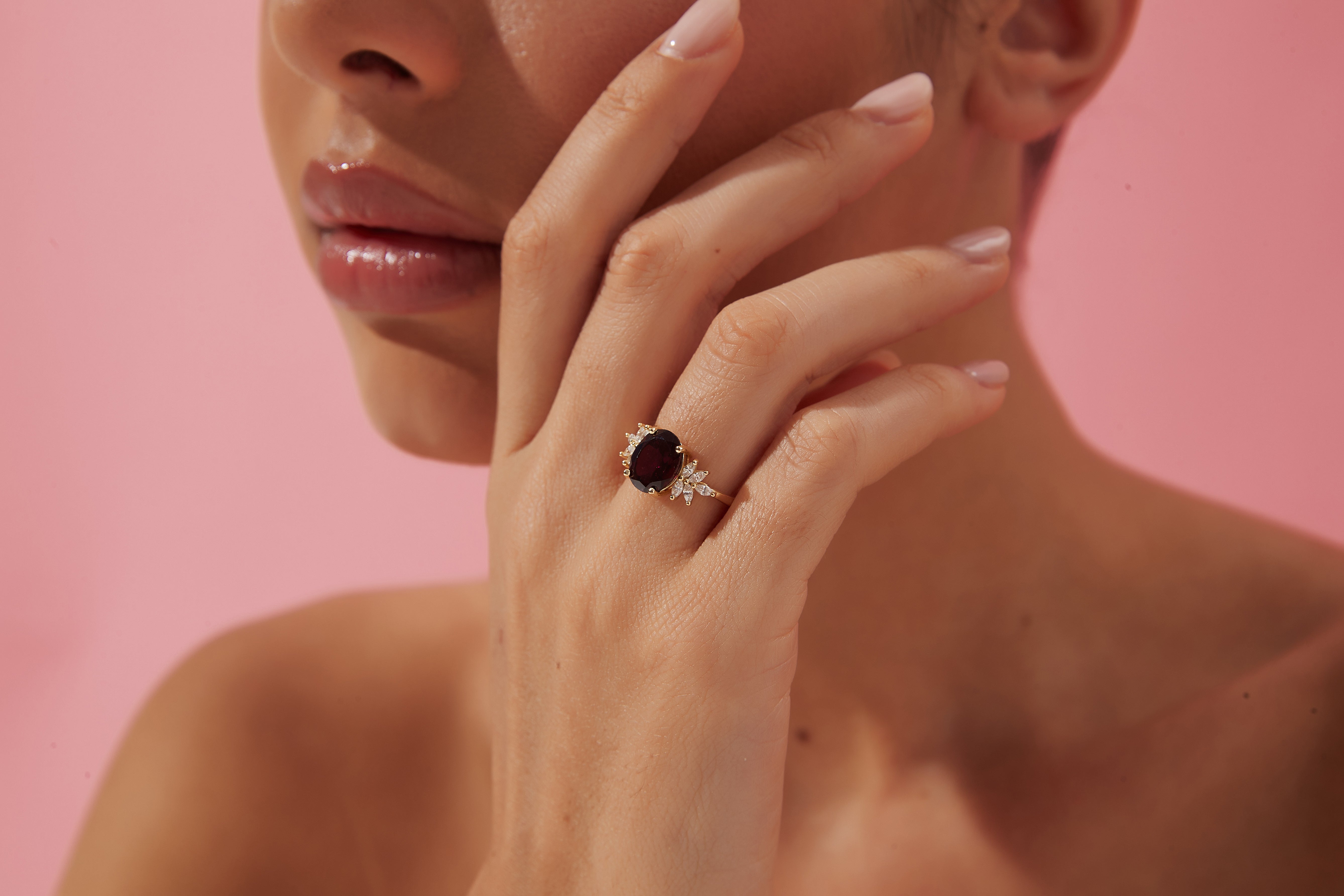 【SCARLETTE】Handmade Natural Rhodolite Garnet Engagement Ring Oval Shape 3ct