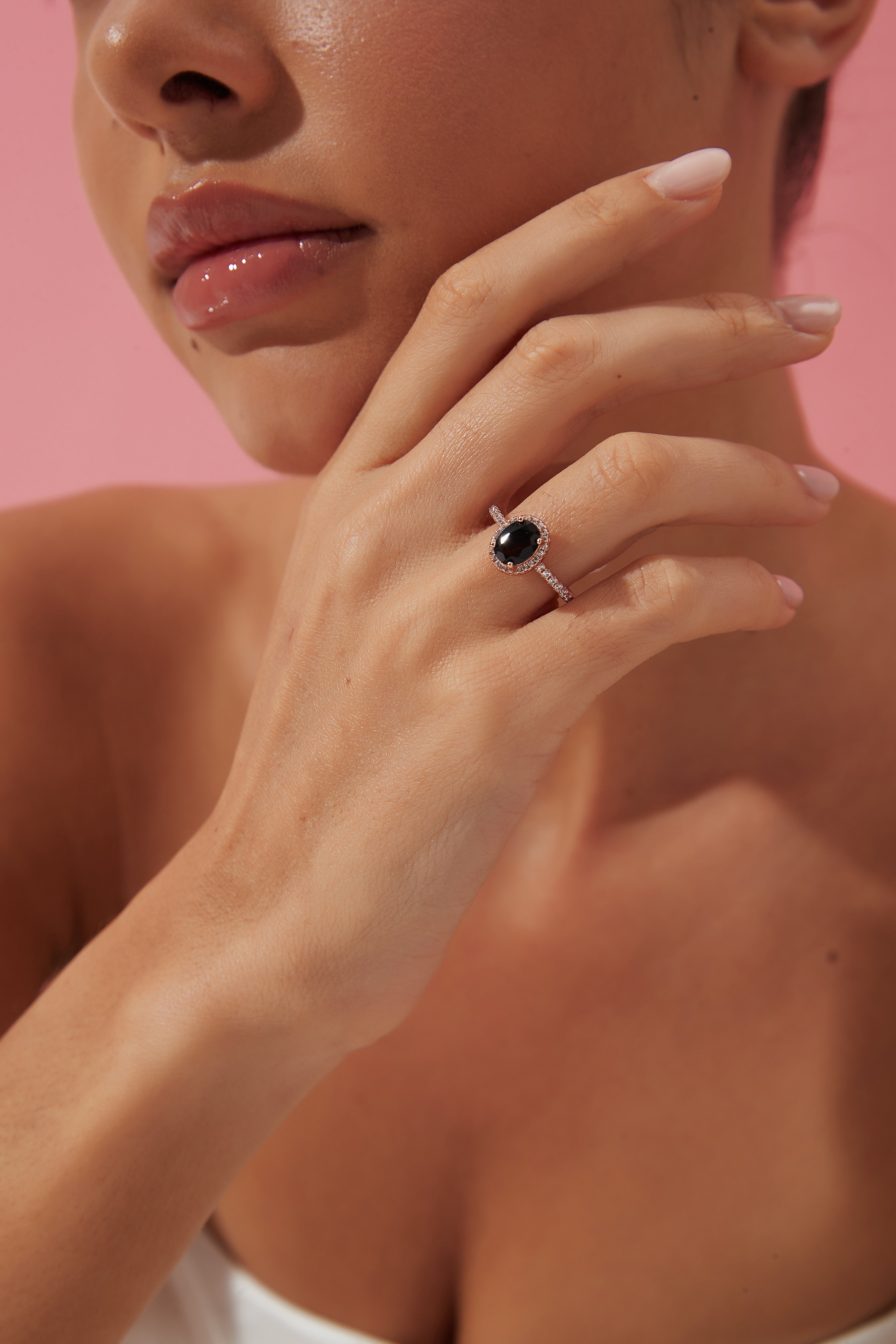 【Onyx Nocturne】Handmade Natural Black Onyx Engagement Ring 1.5ct Oval Shape