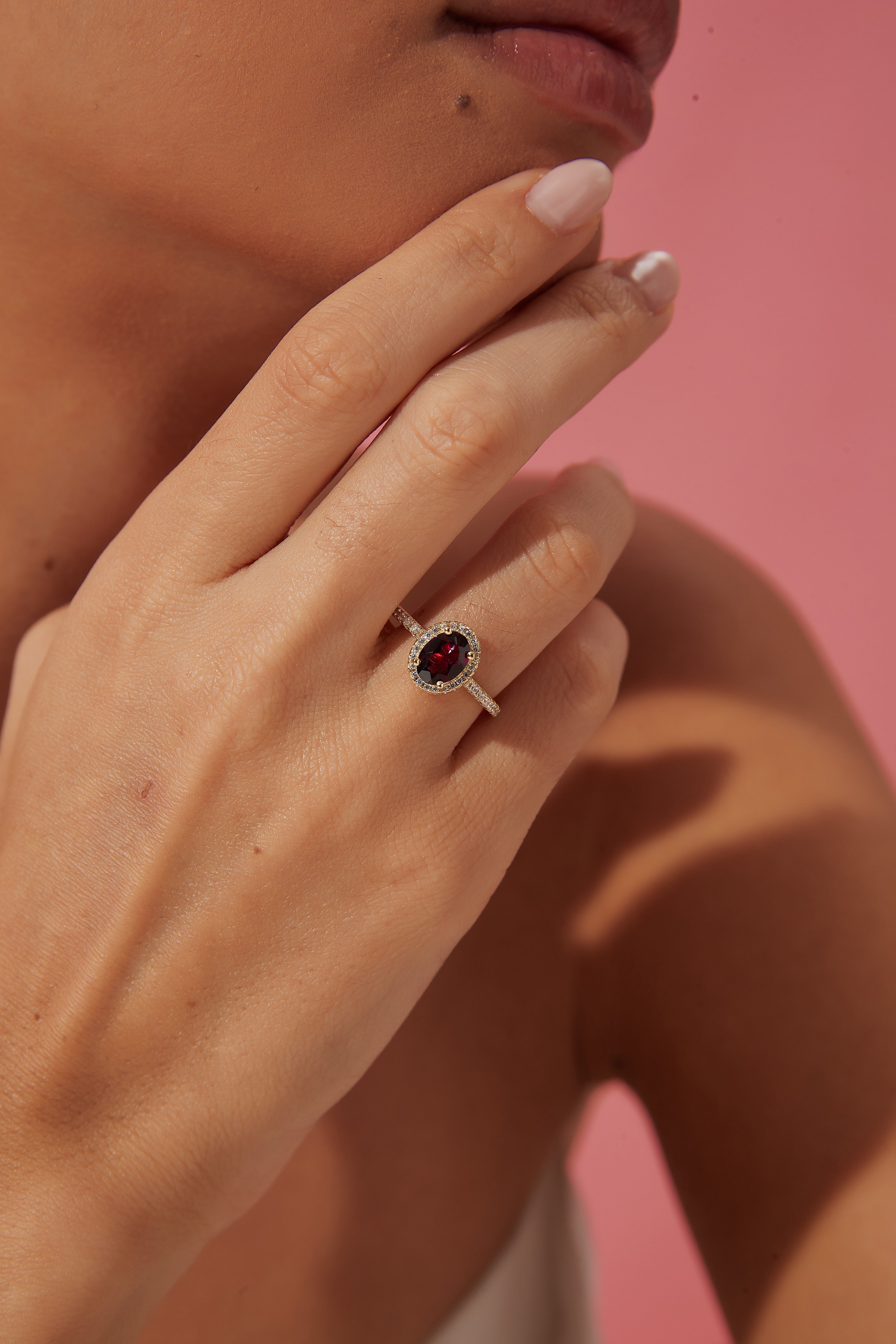 【Amara Cascade】Unique Handmade Natural Rhodolite Garnet Engagement Ring 1.5ct Oval Shape