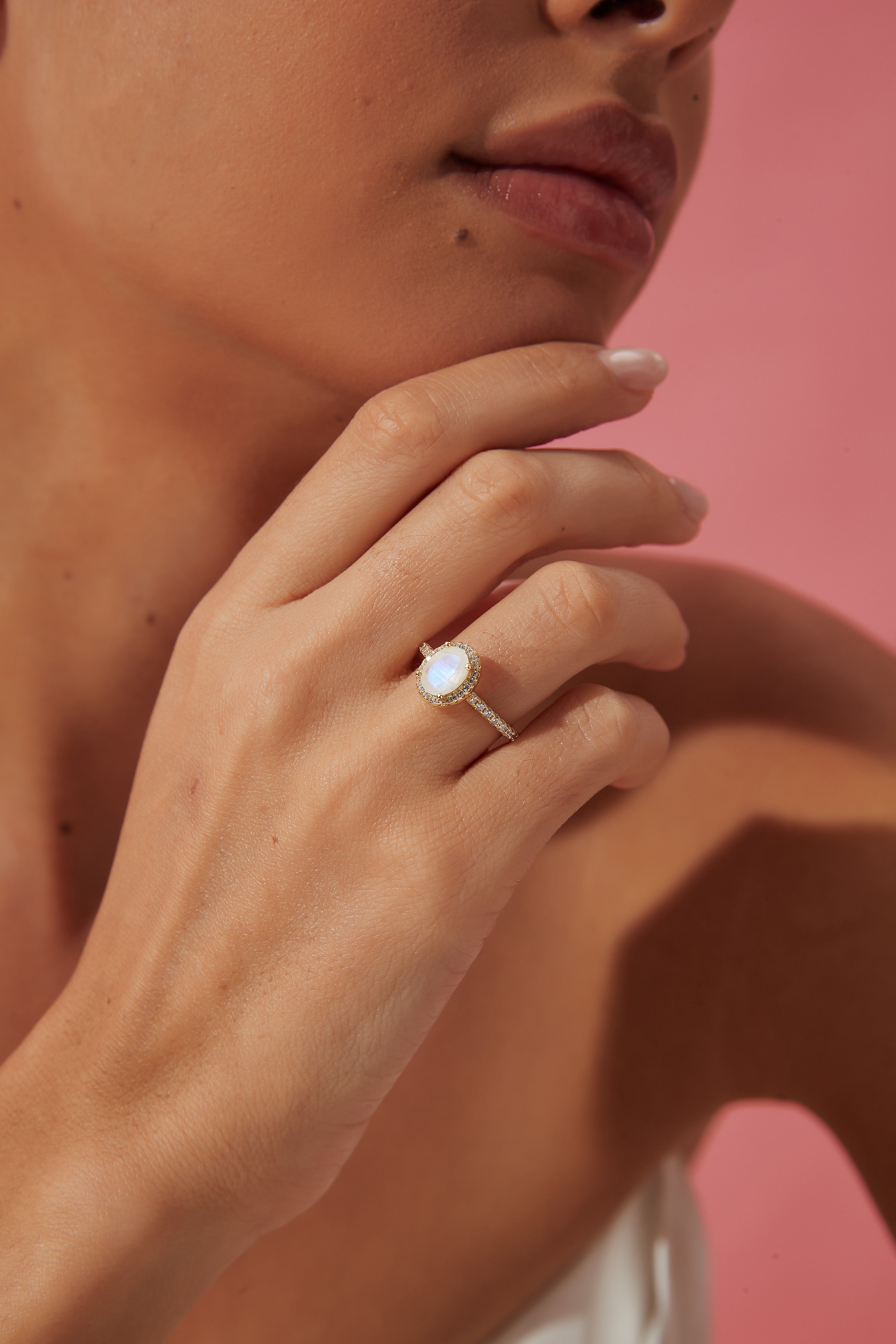 【Lunaria】Unique Handmade Natural Blue Moonstone Engagement Ring 1.5ct Oval Shape