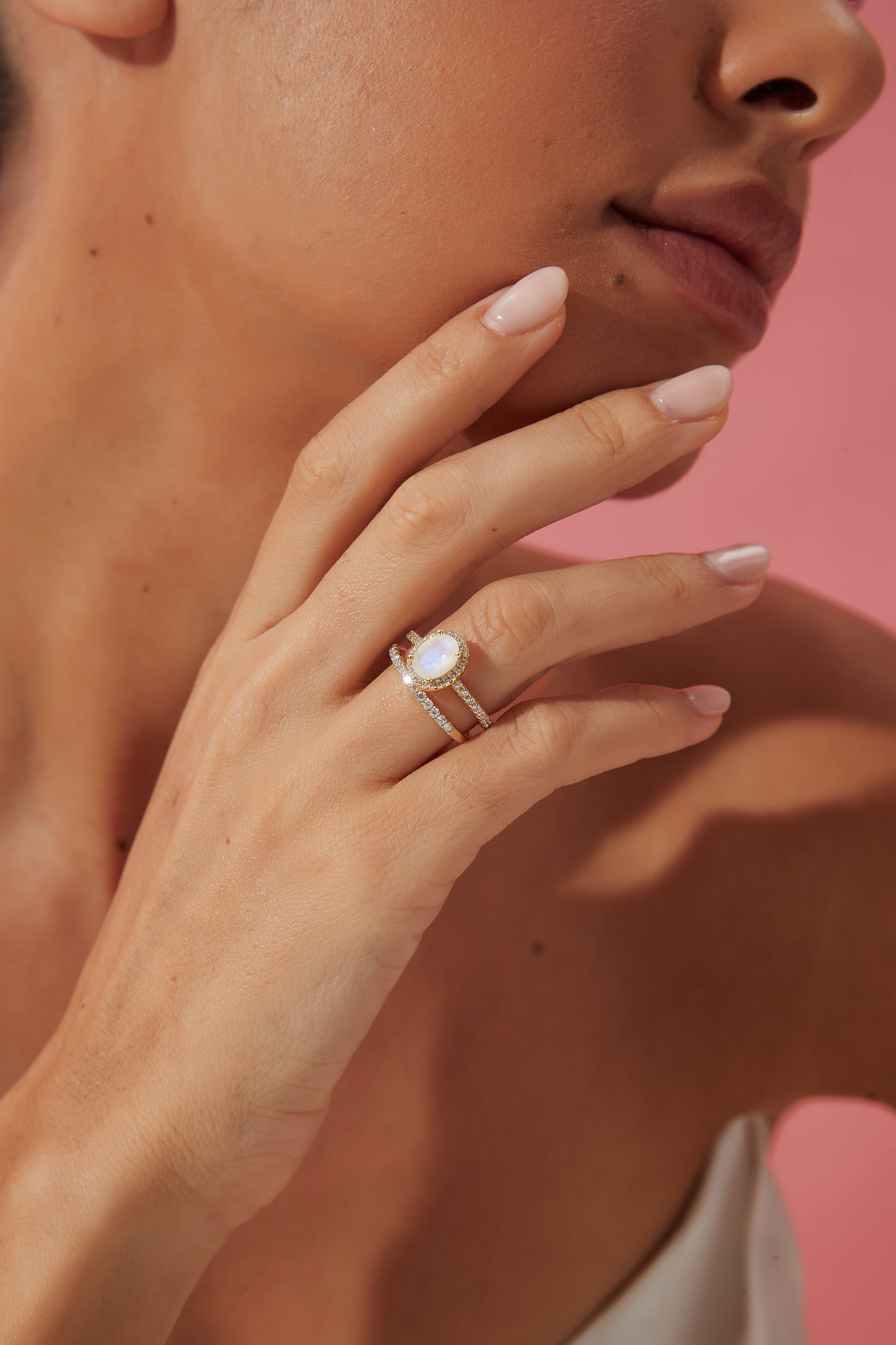 【Lunaria】Unique Handmade Natural Blue Moonstone Engagement Ring 1.5ct Oval Shape