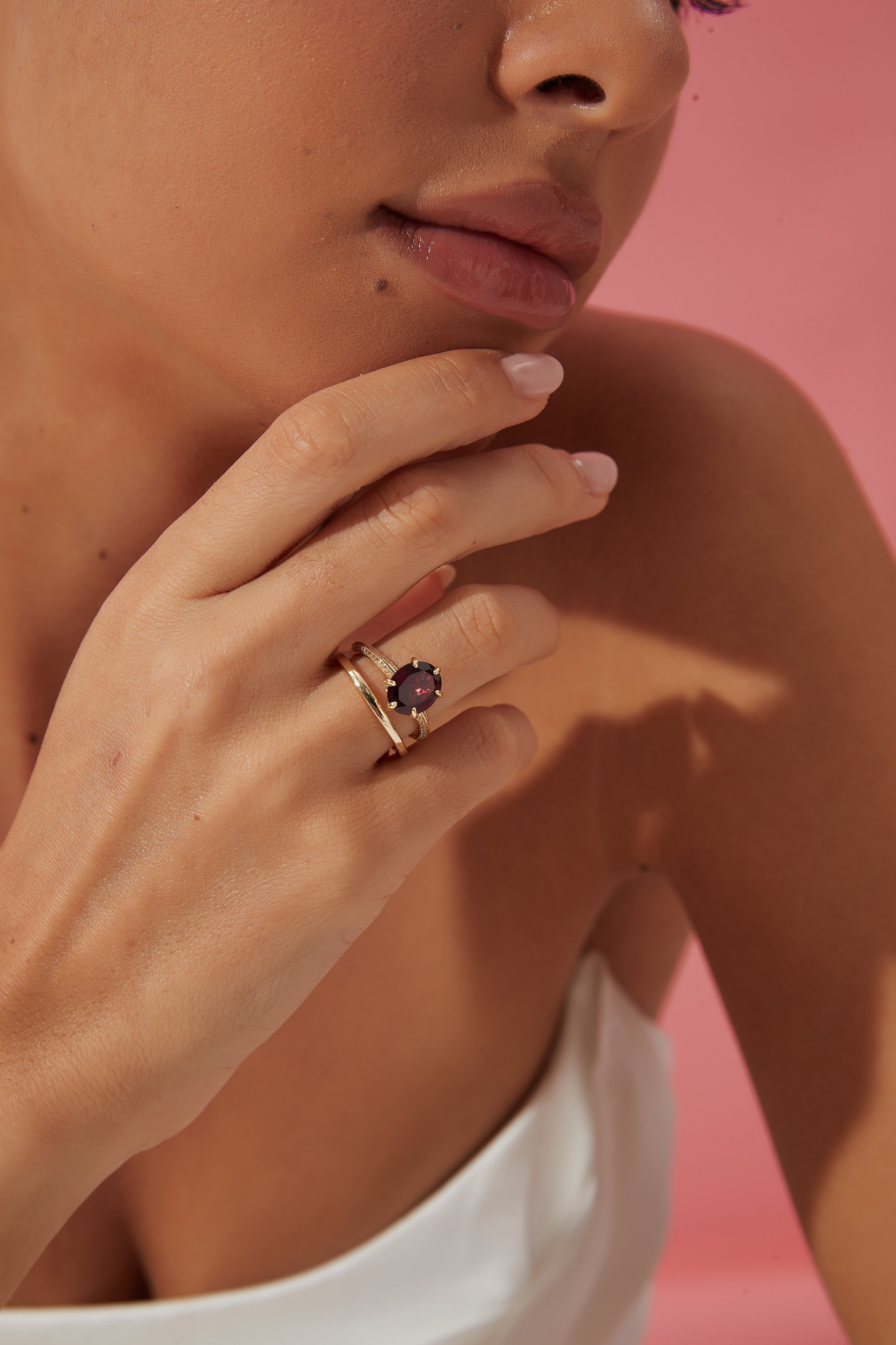 【Rubaiyat】Unique Handmade Natural Rhodolite Garnet Engagement Ring Set Oval Shape