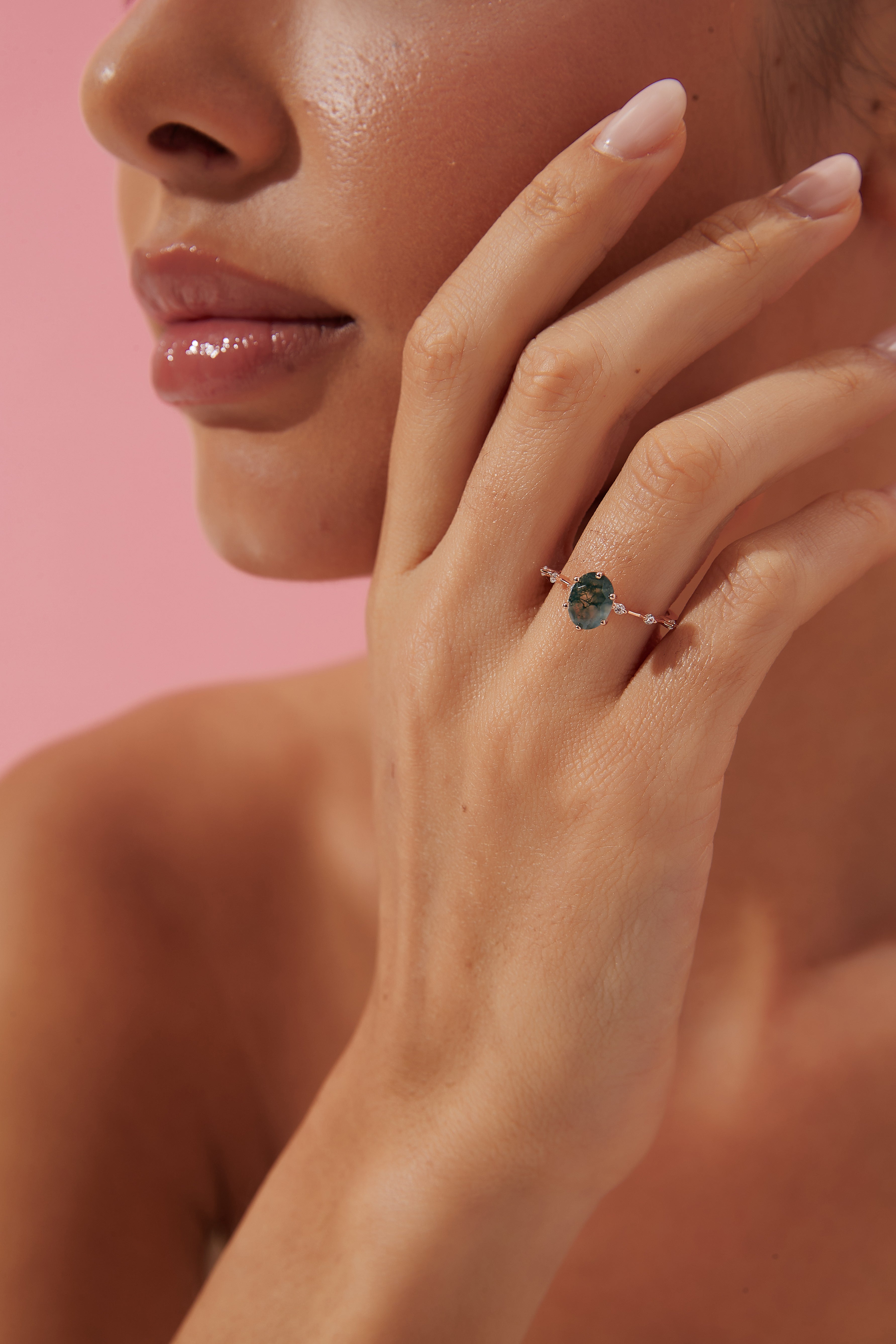 【Rootkeeper】Unique Handmade Natural Moss Agate Engagement Ring 1.5ct Oval Shape