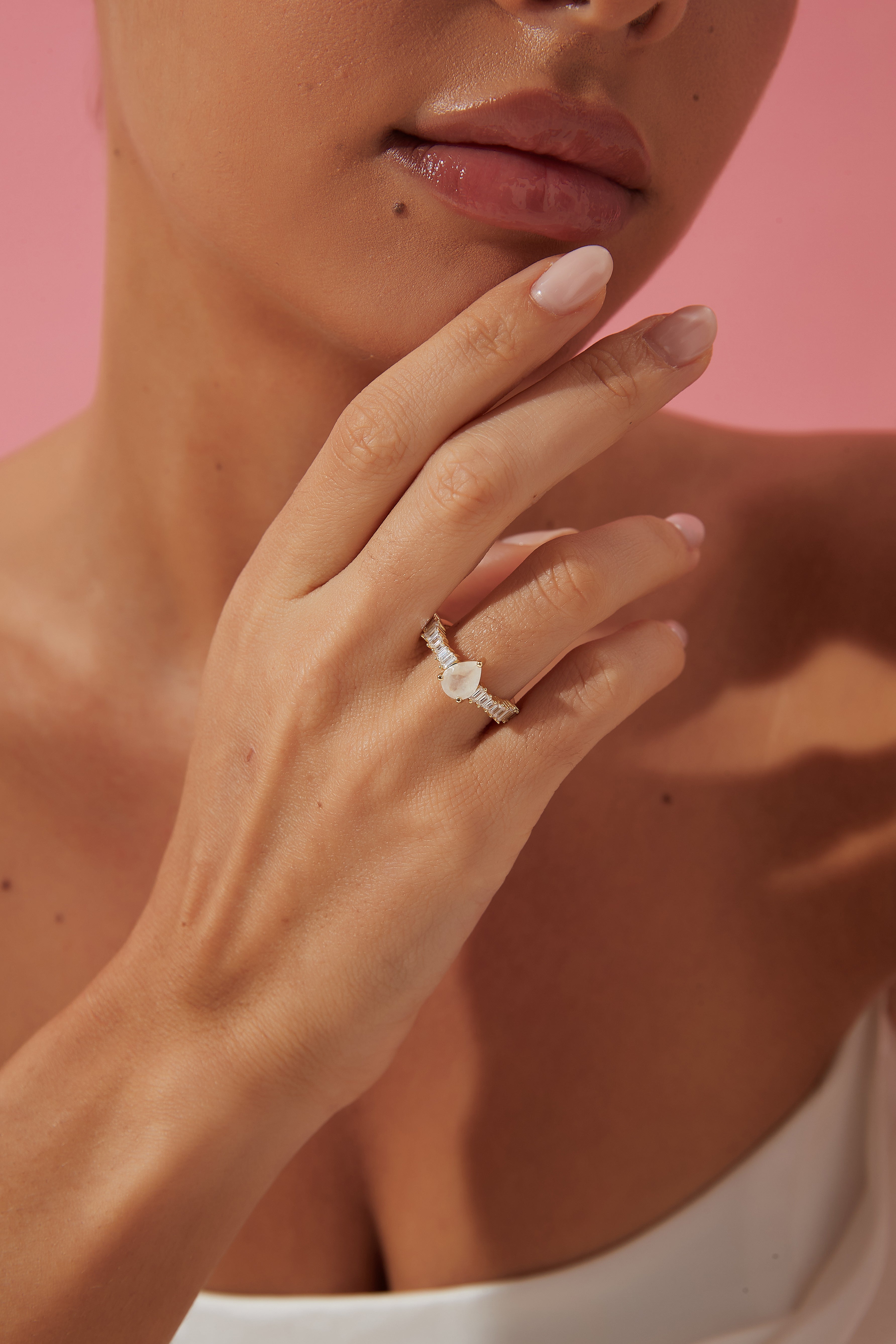 【Chalice】Unique Handmade Natural Blue Moonstone Engagement Ring 0.8ct Pear Shape