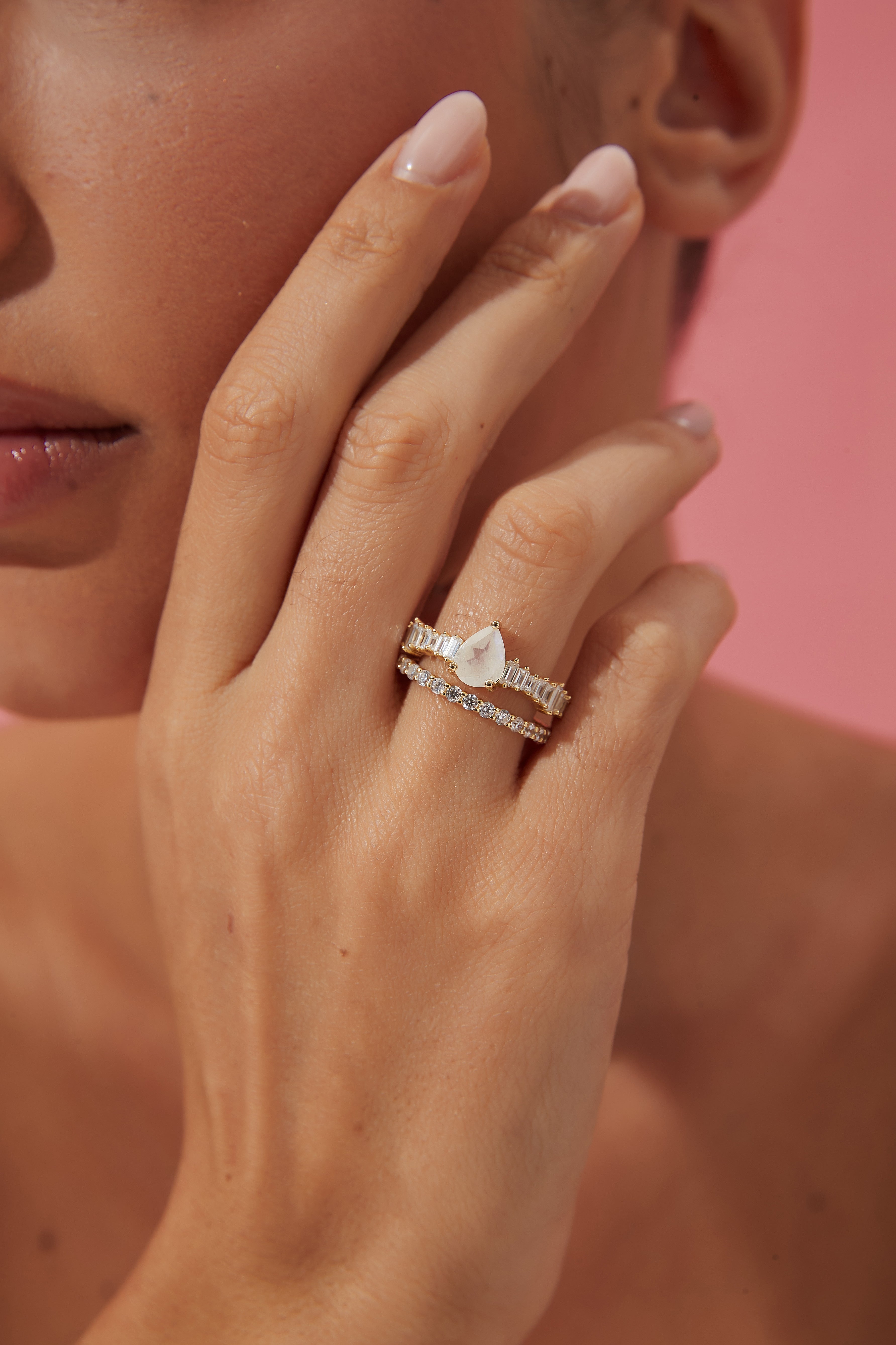 【Chalice】Unique Handmade Natural Blue Moonstone Engagement Ring 0.8ct Pear Shape