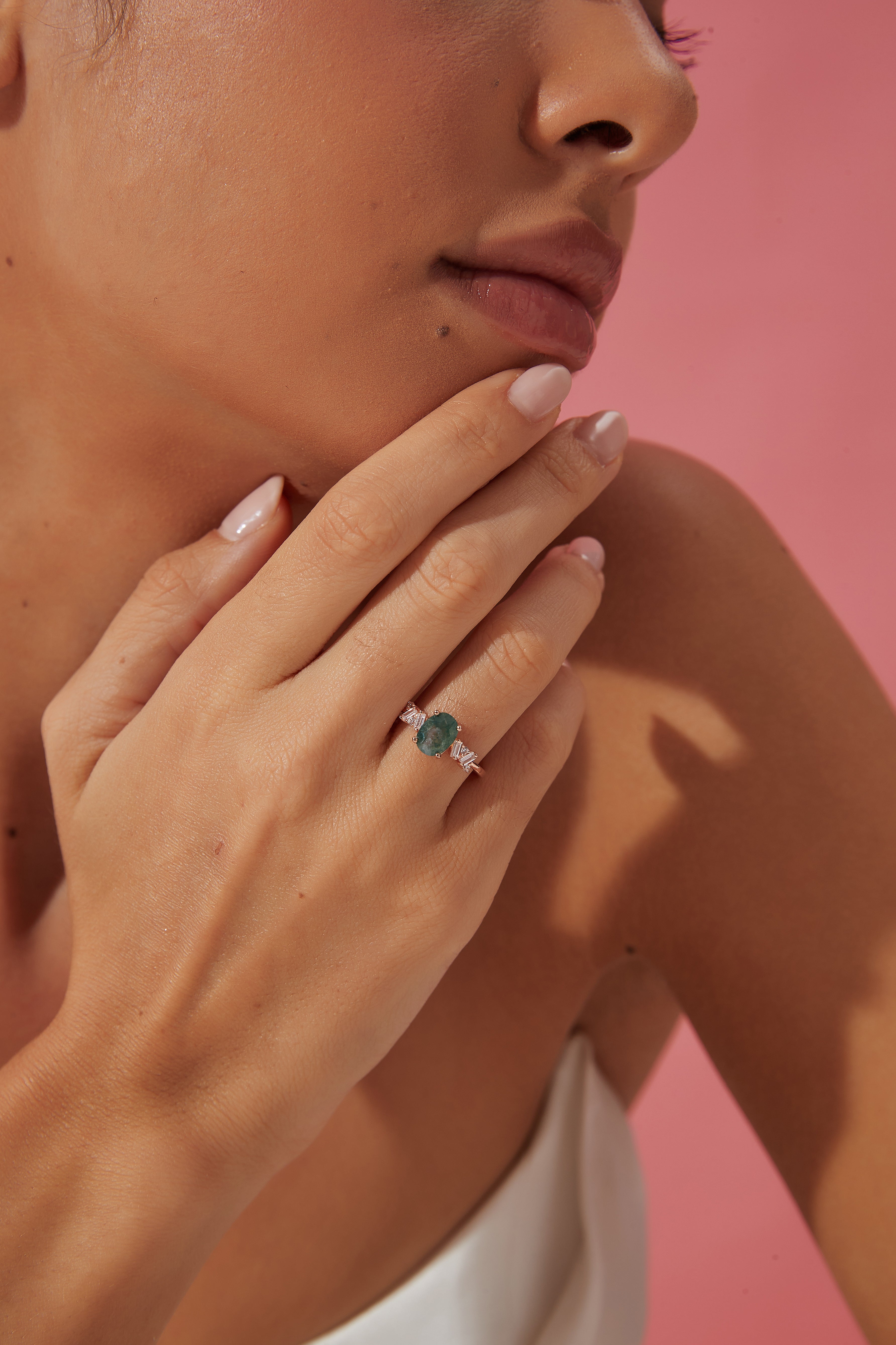 【Sylvan Whisper】Unique Handmade Natural Moss Agate Engagement Ring 1.5ct Oval Shape