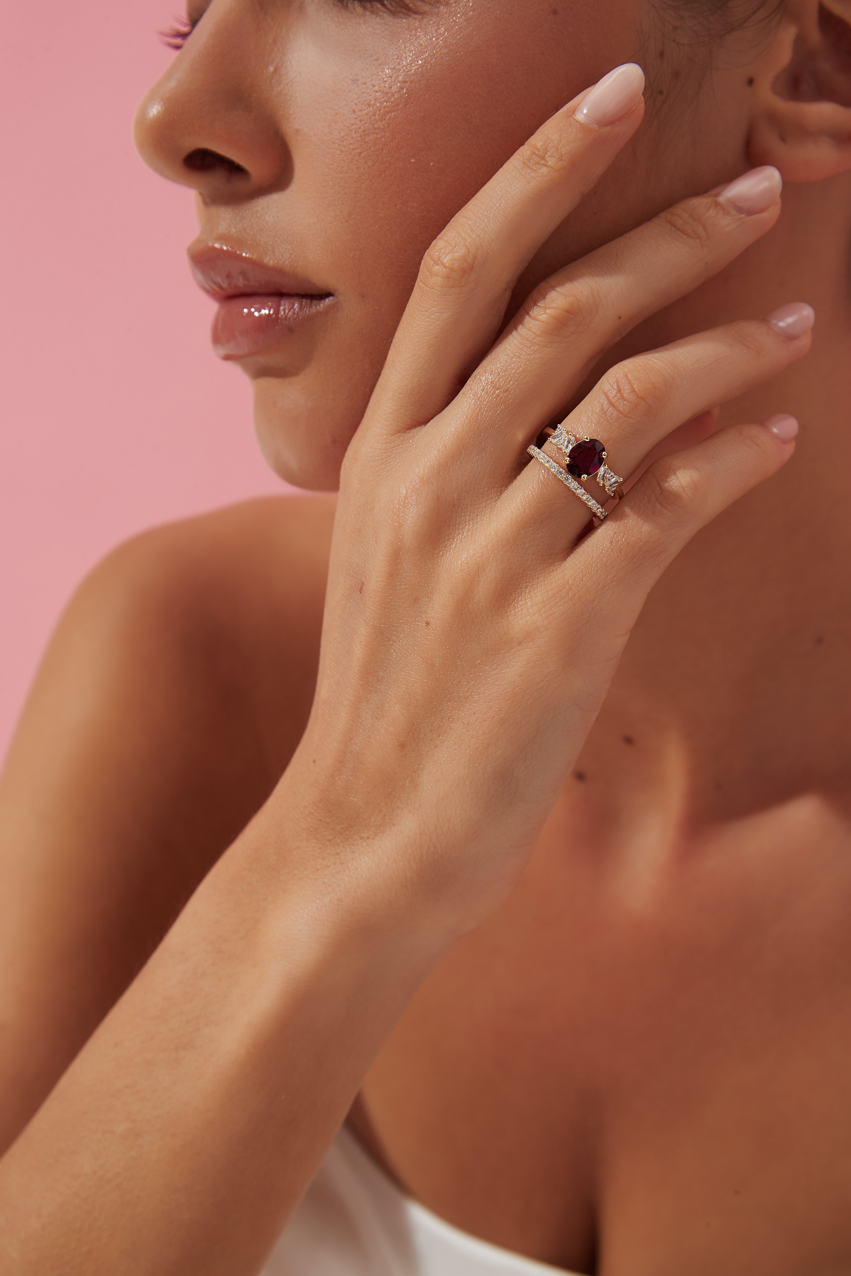 【Fidelis】Unique Handmade Natural Rhodolite Garnet Engagement Ring 1.5ct Oval Shape