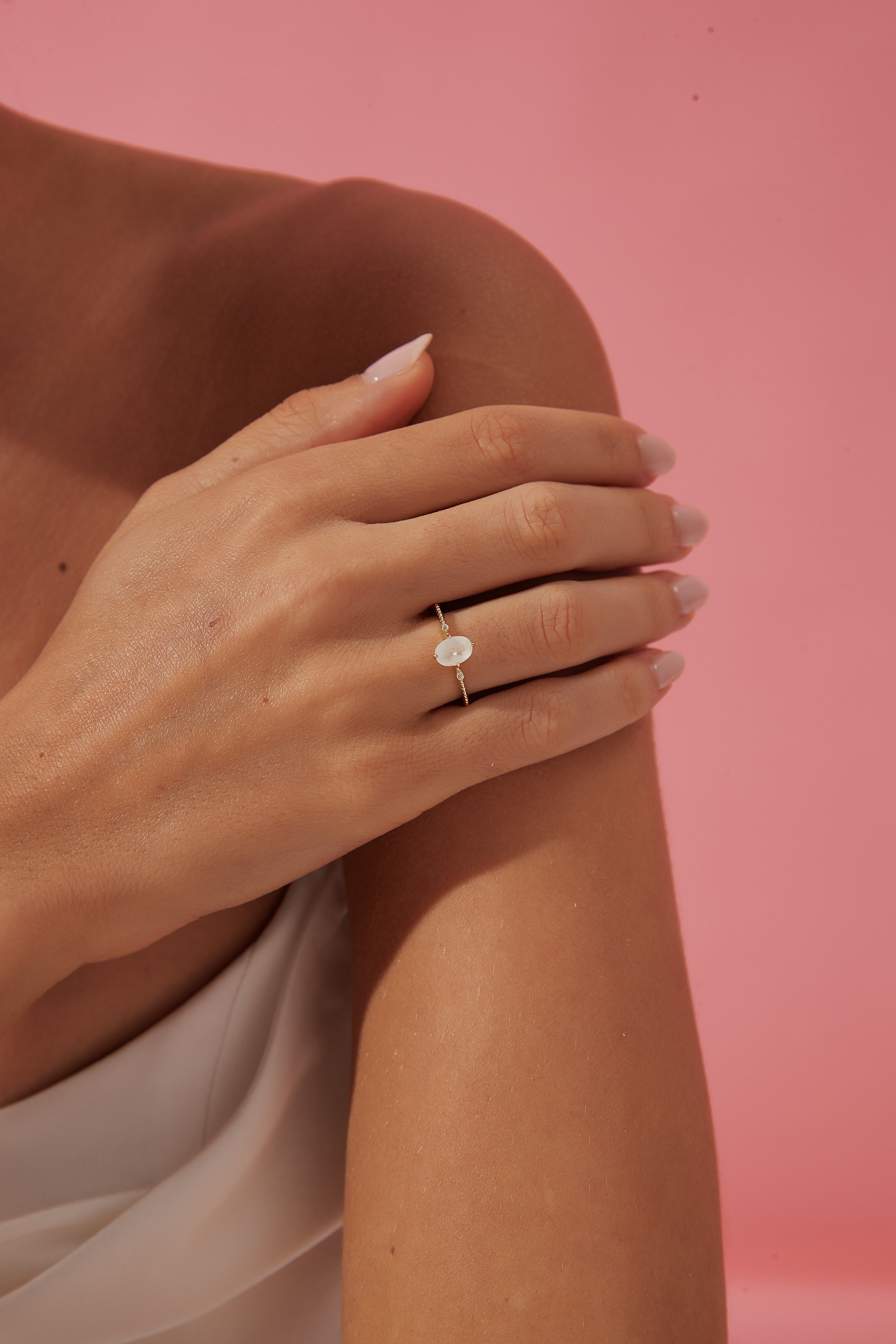 【Luna Twist Set】Unique Handmade Natural Blue Moonstone Engagement Ring Set 2pcs 0.75ct Oval Shape