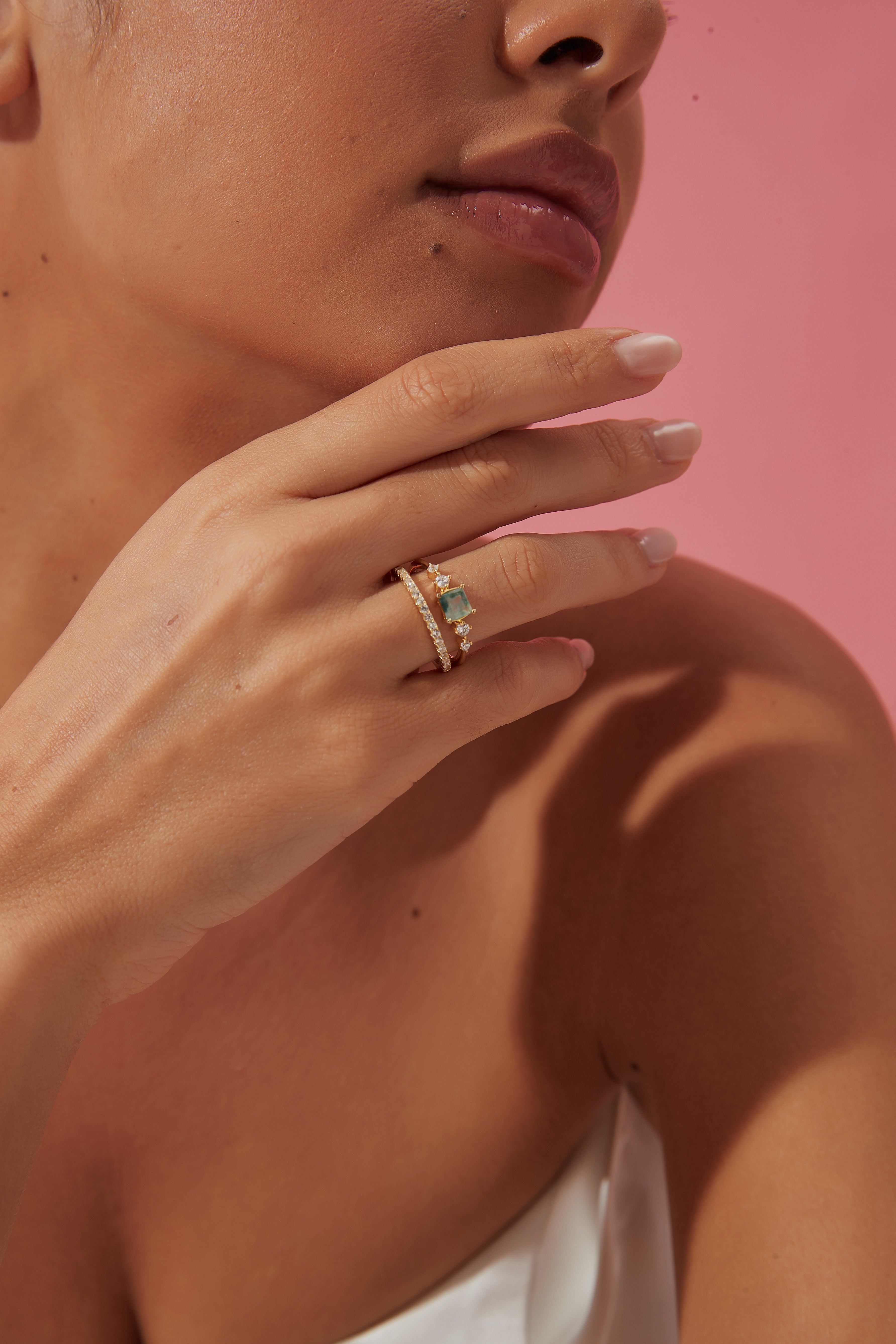 【Ensemble Jardin de Verdanite】Ensemble de bagues de fiançailles unique, fait main, en agate mousse naturelle, 2 pièces, 0,75 ct, forme princesse