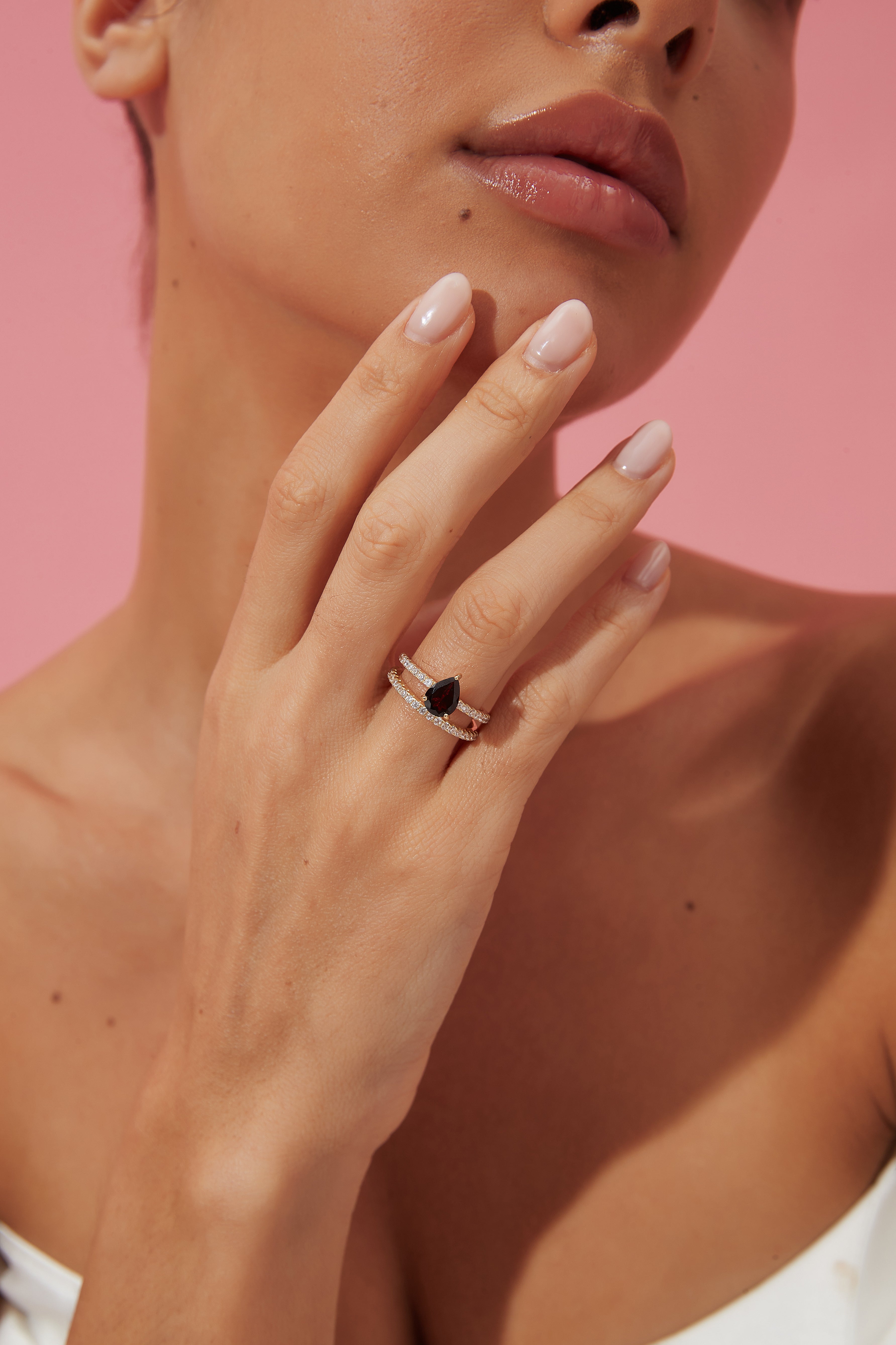 【Rubellite Cascade】Unique Handmade Natural Rhodolite Garnet Engagement Ring 0.8ct Pear Shape