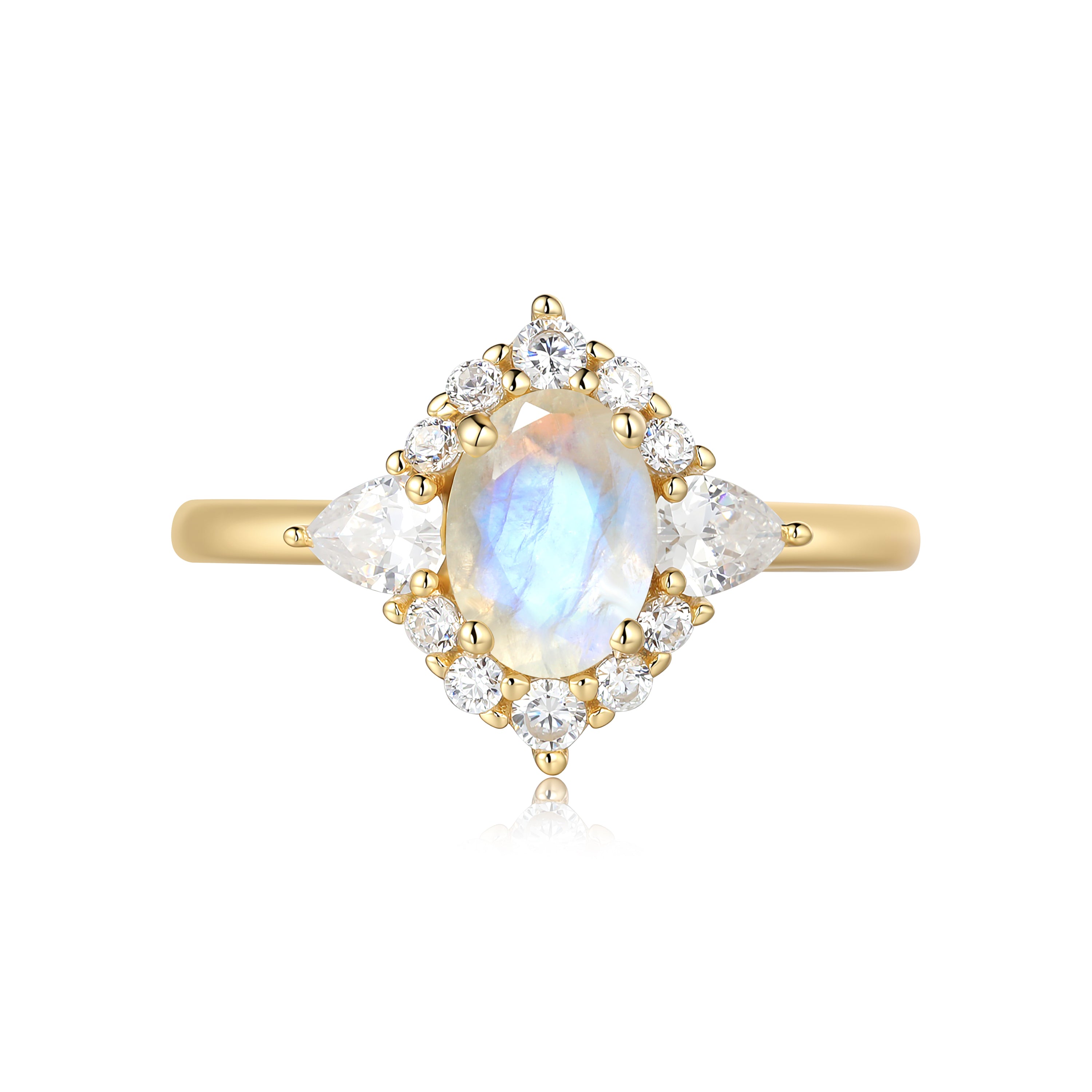 Ayla | Celestial Vintage Art Deco Inspired Oval Cut Blue Moonstone Engagement Ring