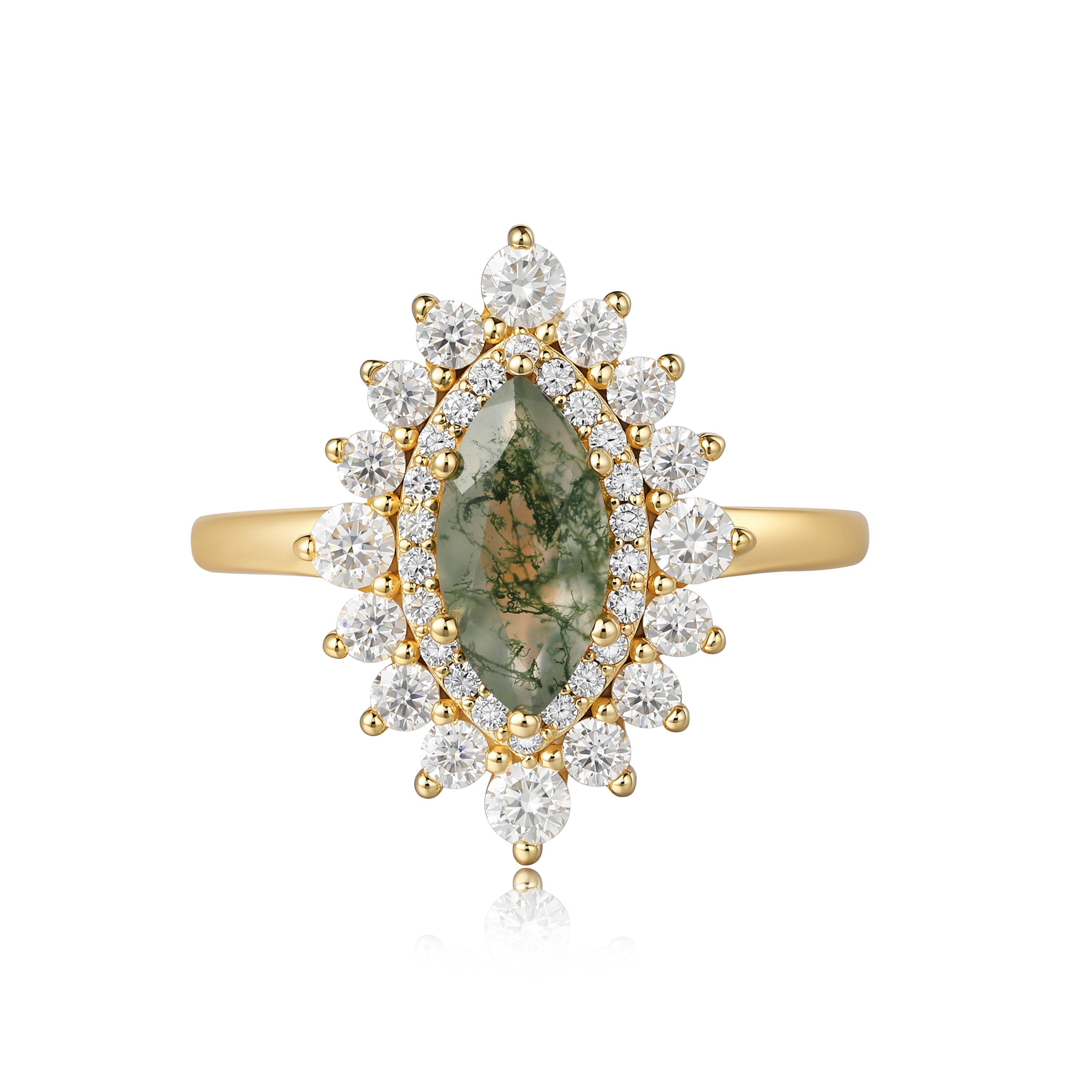 Guinevere | Vintage inspired Marquise Cut Moss Agate Engagement Ring