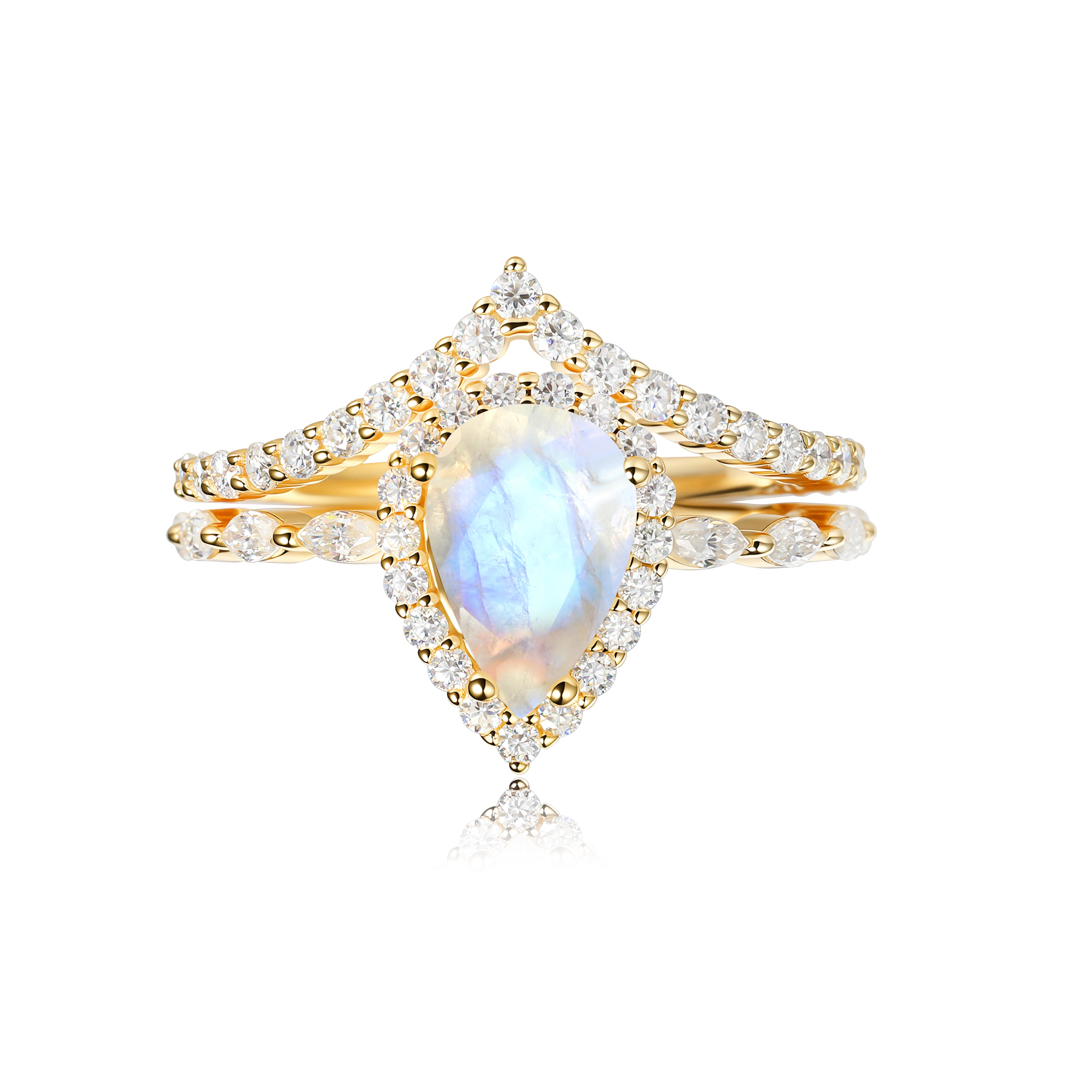 Ondine | Unique Pear Shape Blue Moonstone Engagement Ring Set
