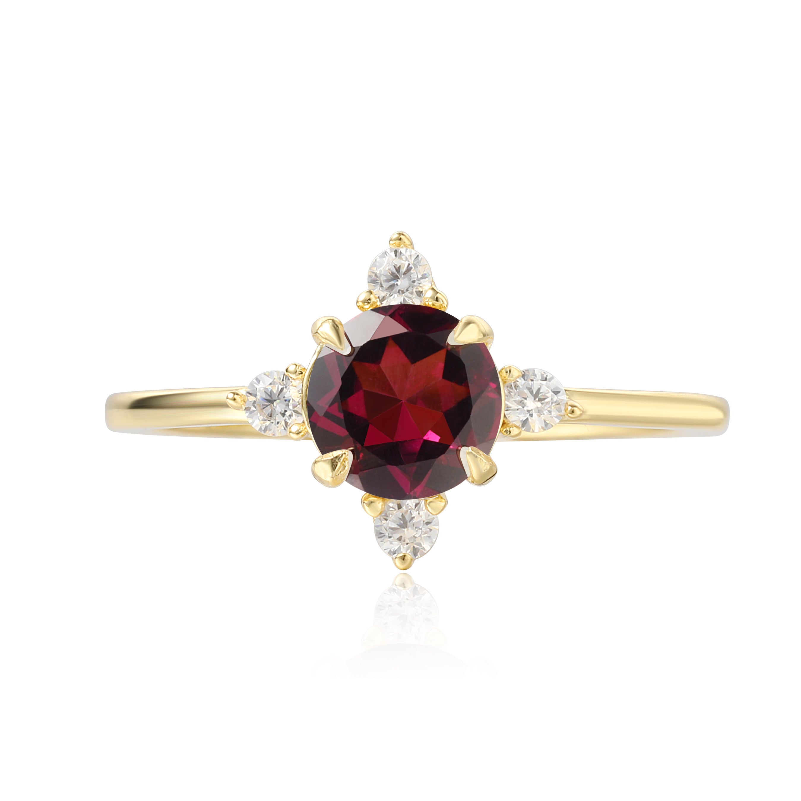 【FREYA SET】Unique Handmade Natural Rhodolite Garnet Engagement Ring Set 2pcs Round Shape 0.8ct
