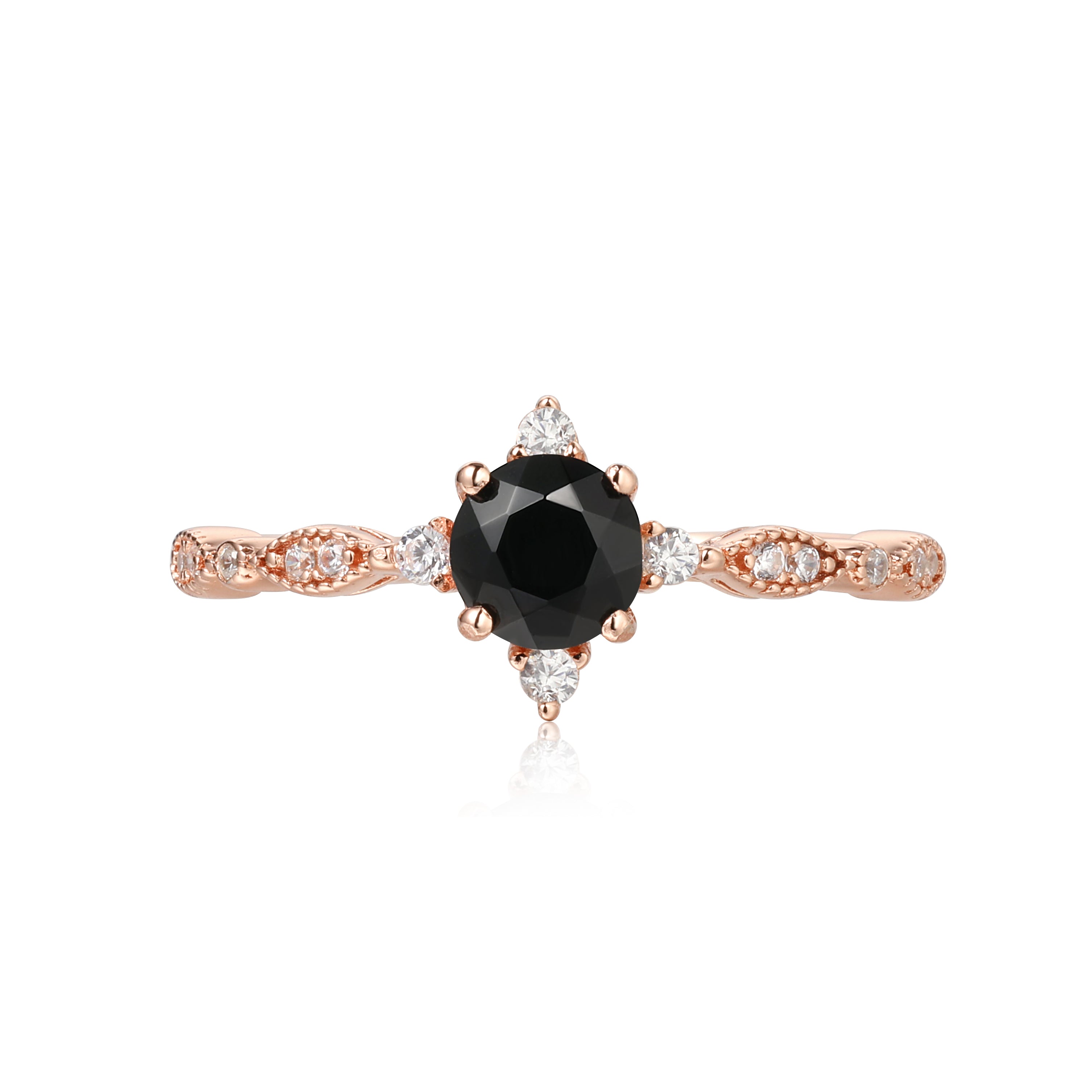 【Nocturna】Handmade Natural Black Onyx Engagement Ring 0.5ct Round Shape