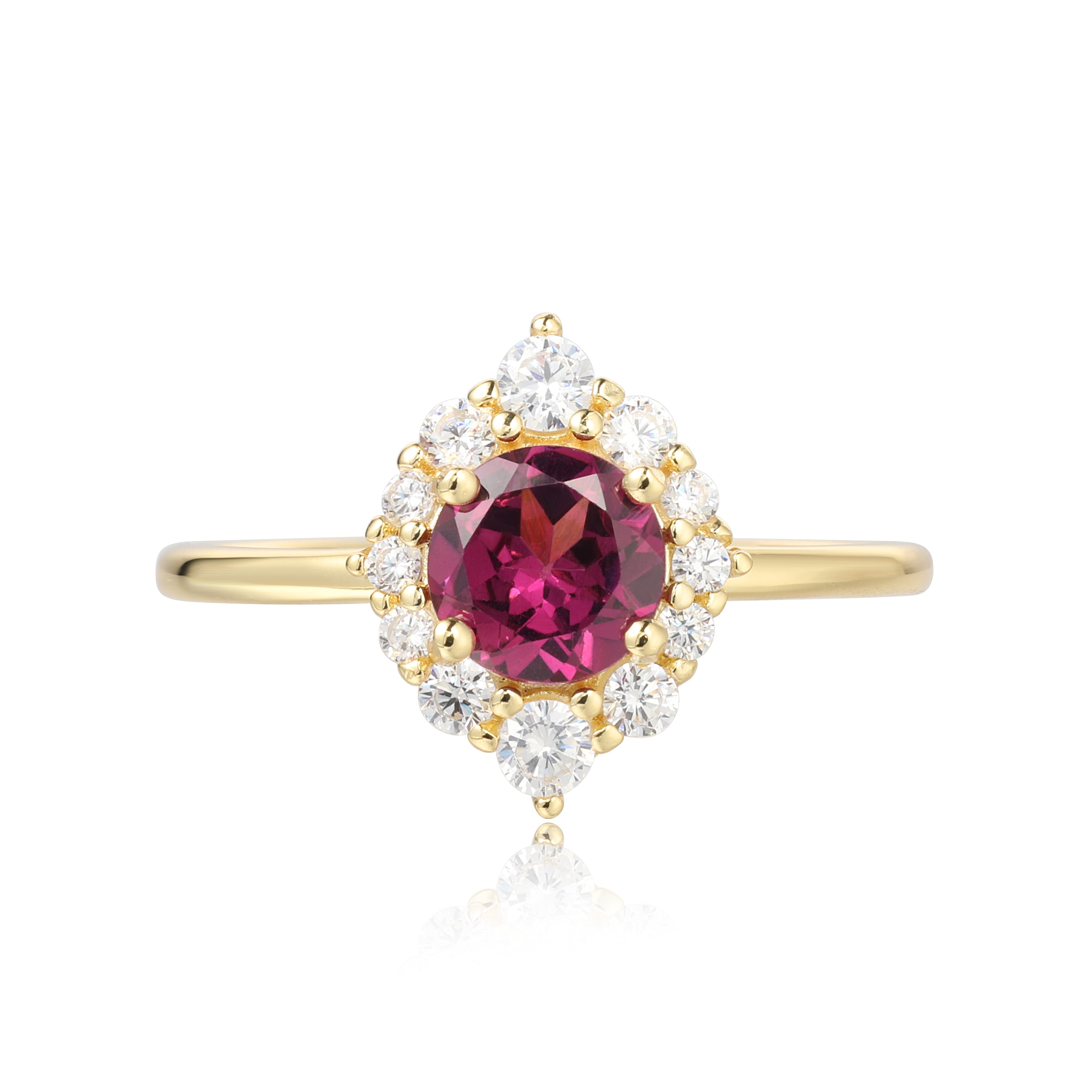 【Ensemble Cerise】Ensemble de 2 bagues de fiançailles en grenat rhodolite naturel fait main, 0,8 ct, forme ronde