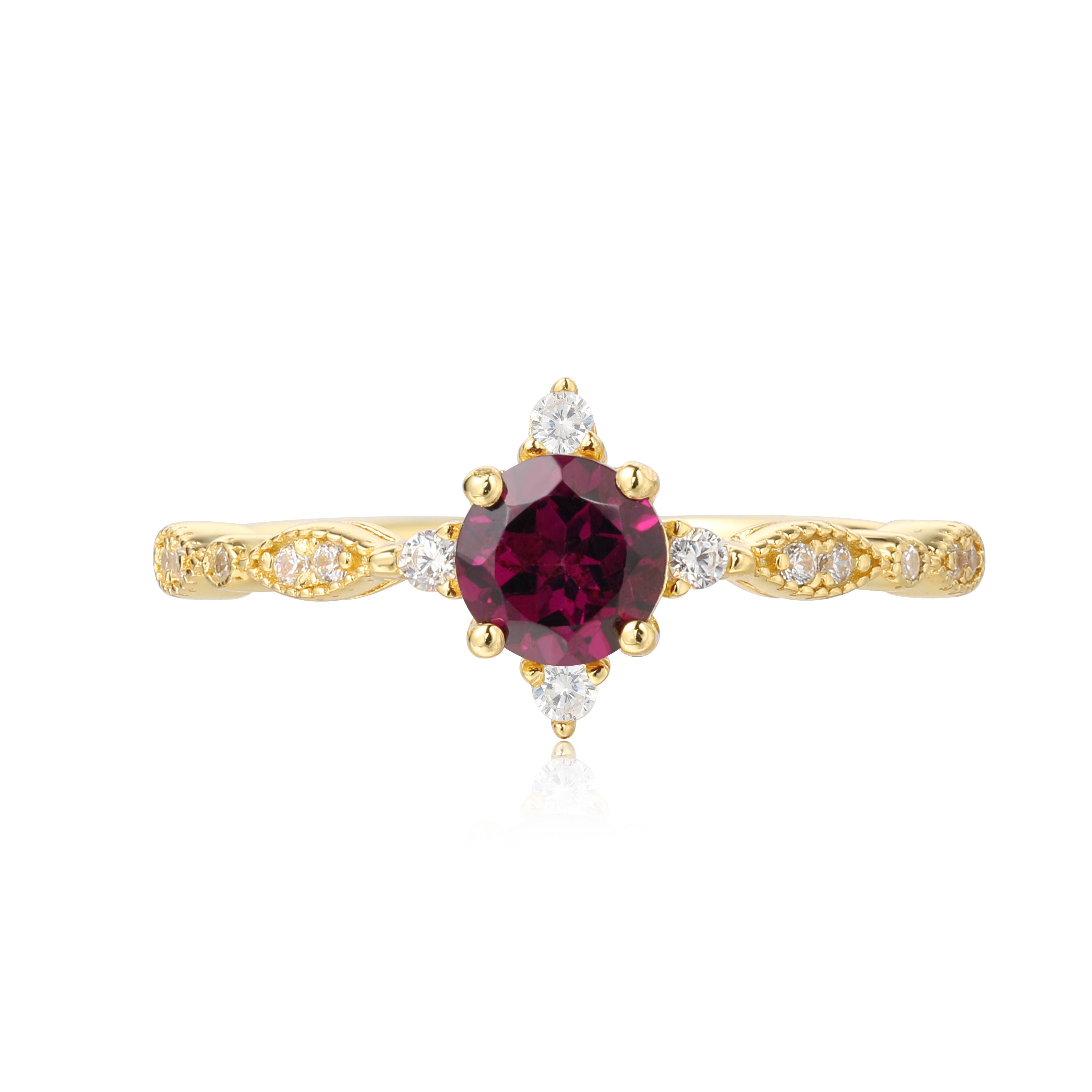 【Valoria】Bague de fiançailles artisanale en grenat rhodolite naturel de 0,5 ct, forme ronde