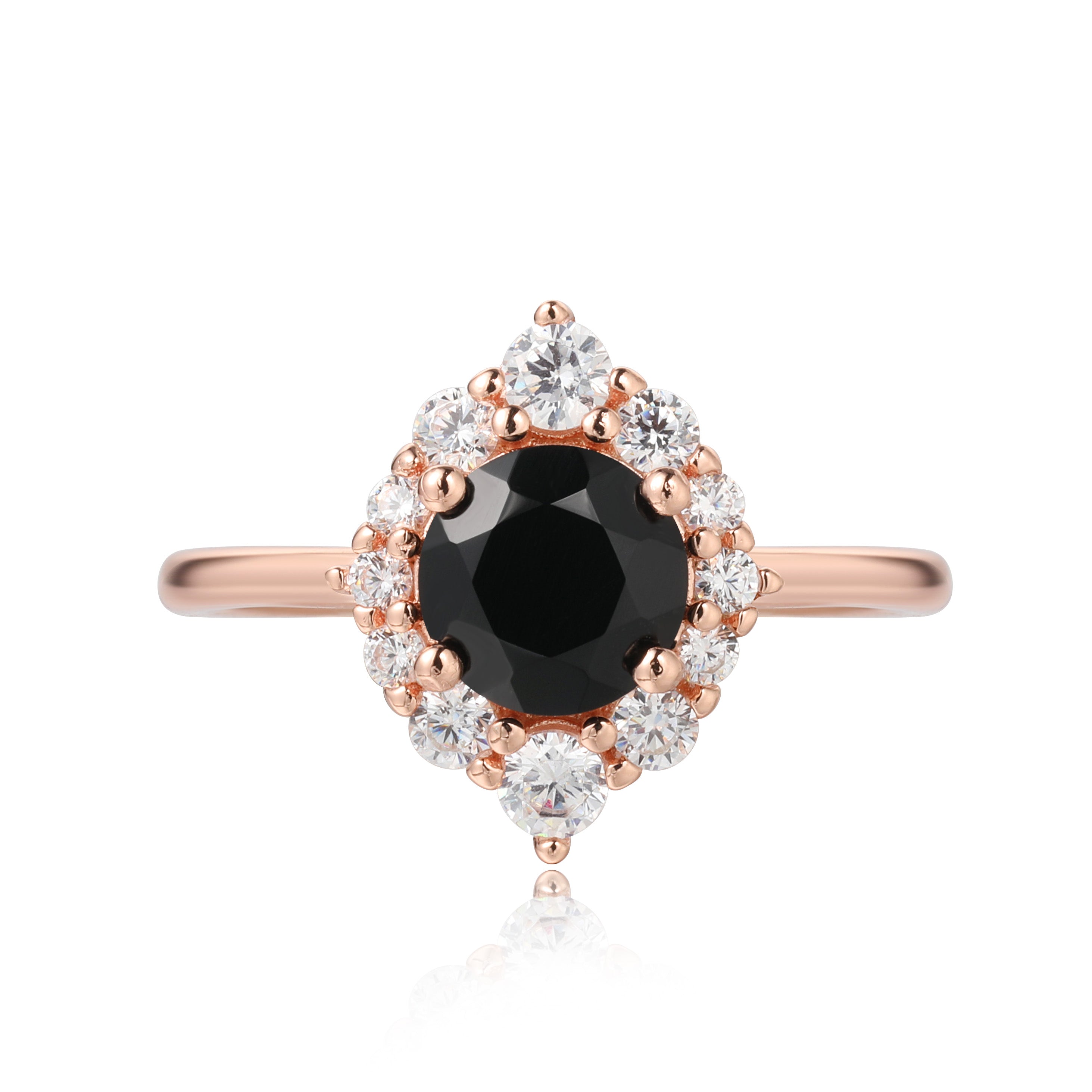 【Isolde】Unique Handmade Natural Black Onyx Engagement Ring 0.8ct Round Cut