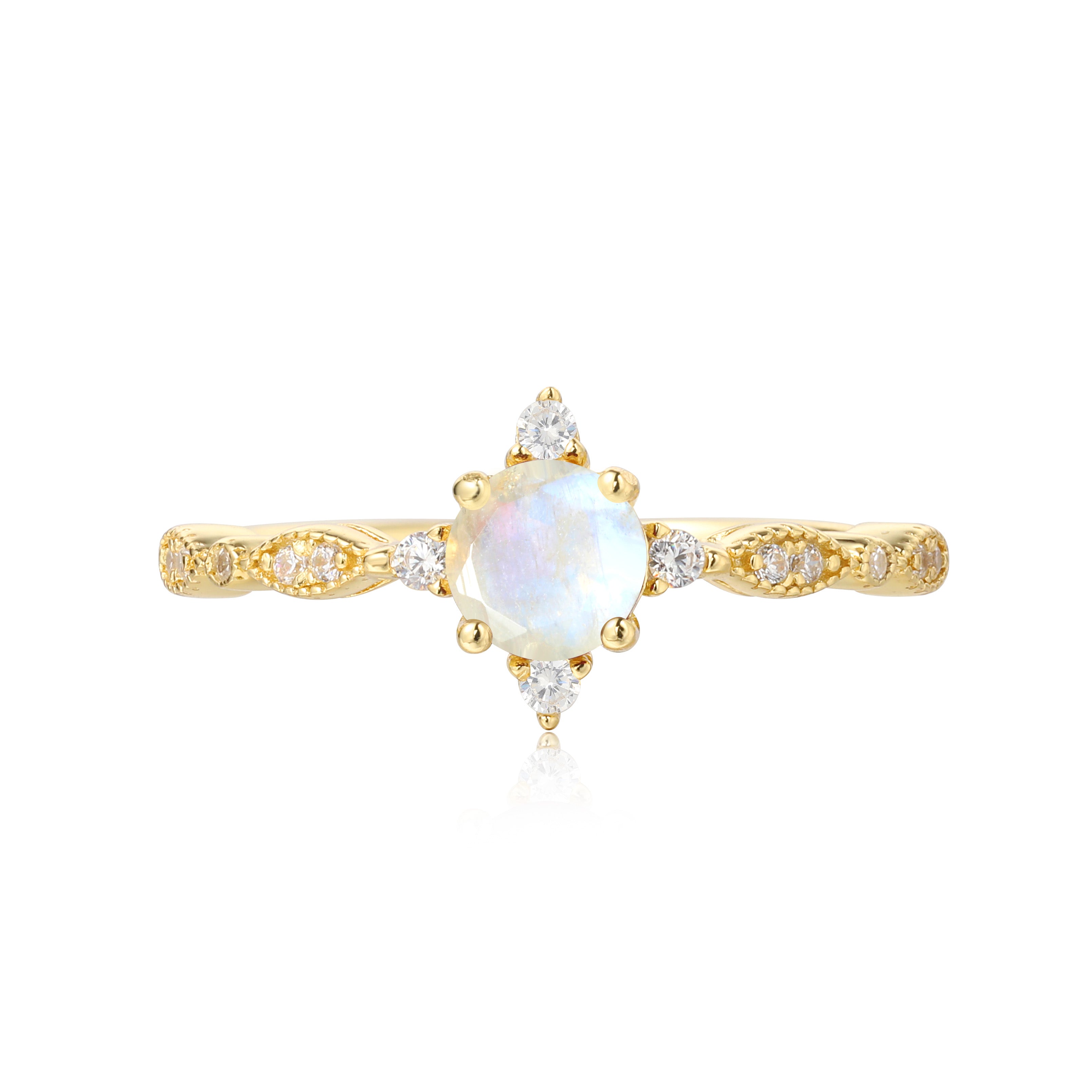 【Lucentia】Handmade Natural Blue Moonstone Engagement Ring 0.5ct Princess Shape