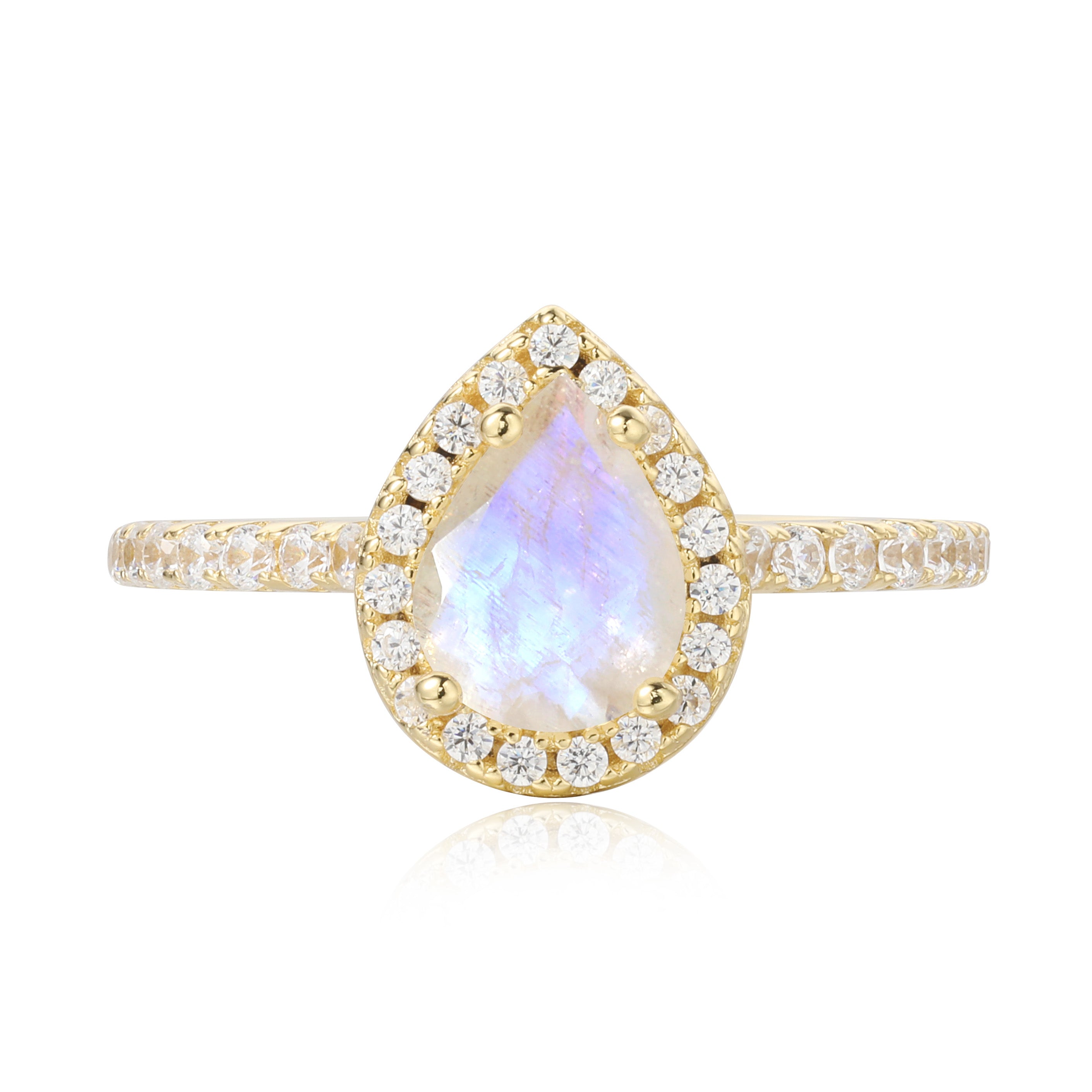 【Moonlit】Unique Handmade Natural Blue Moonstone Engagement Ring 0.8ct Pear Shape