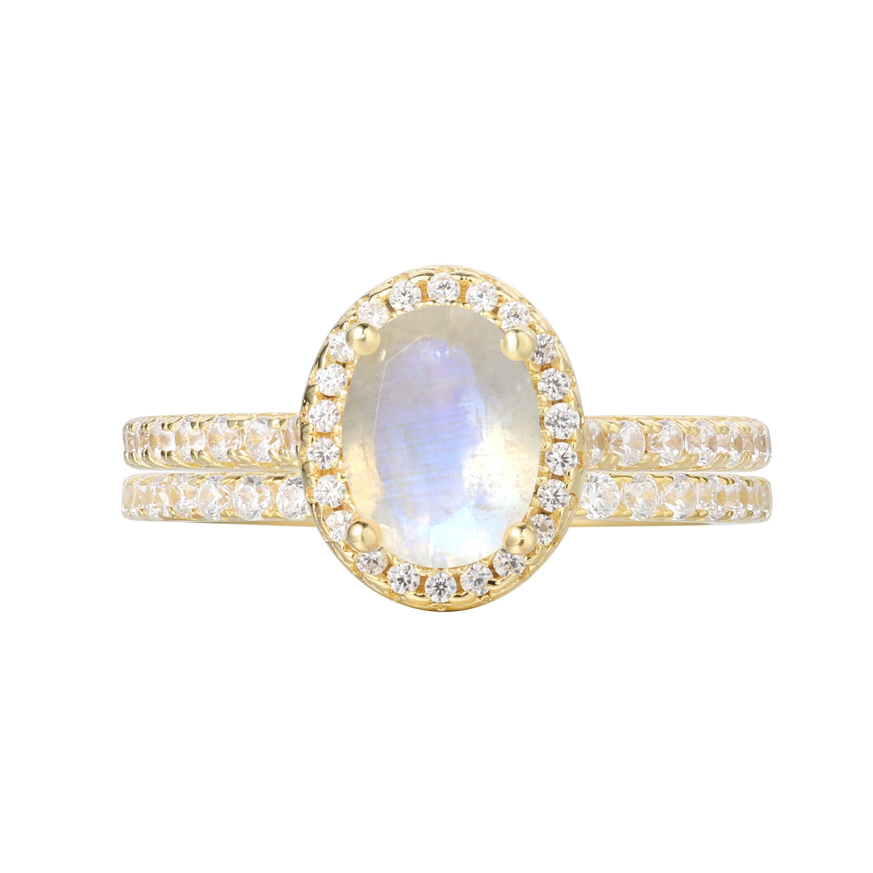 【Lunaria Set】Unique Handmade Natural Blue Moonstone Engagement Ring Set 2pcs 1.5ct Oval Shape