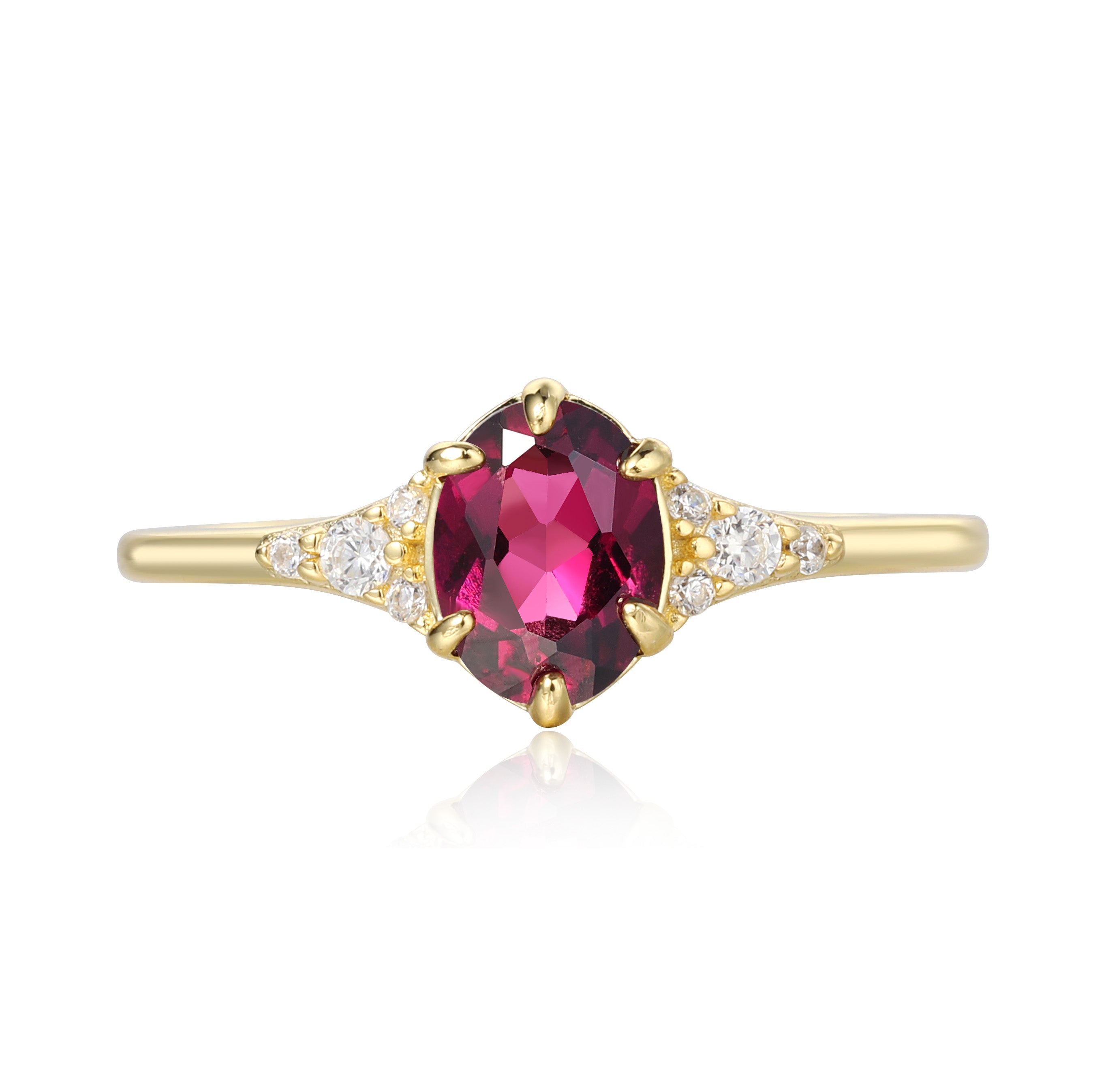 【Regalia】Bague de fiançailles artisanale en grenat rhodolite naturel de 0,75 ct, forme ovale