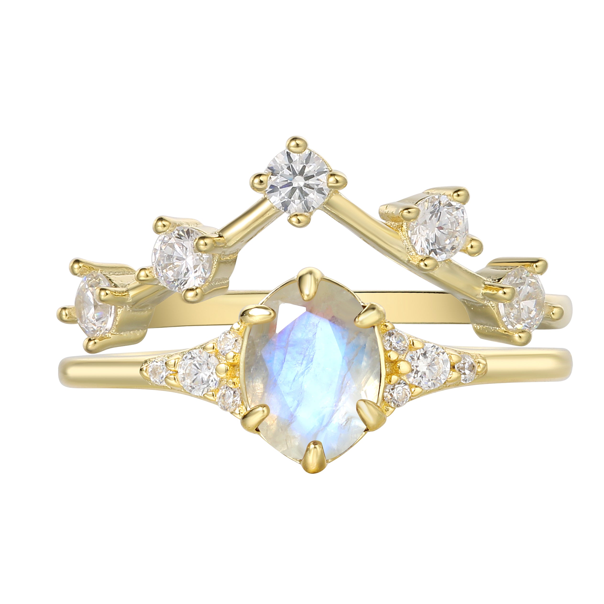 【Artemis Set】Unique Handmade Natural Blue Moonstone Engagement Ring Set 2pcs 0.75ct Oval Shape