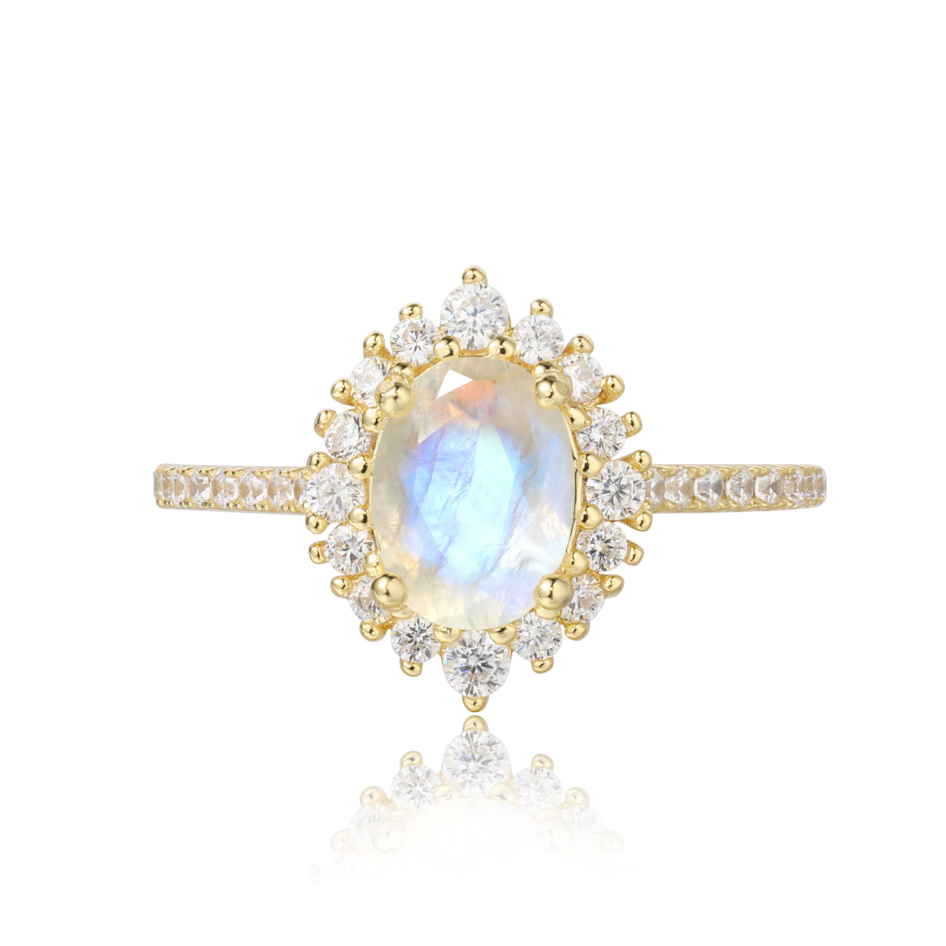 【Celestia】Unique Handmade Natural Blue Moonstone Engagement Ring 1.5ct Oval Shape