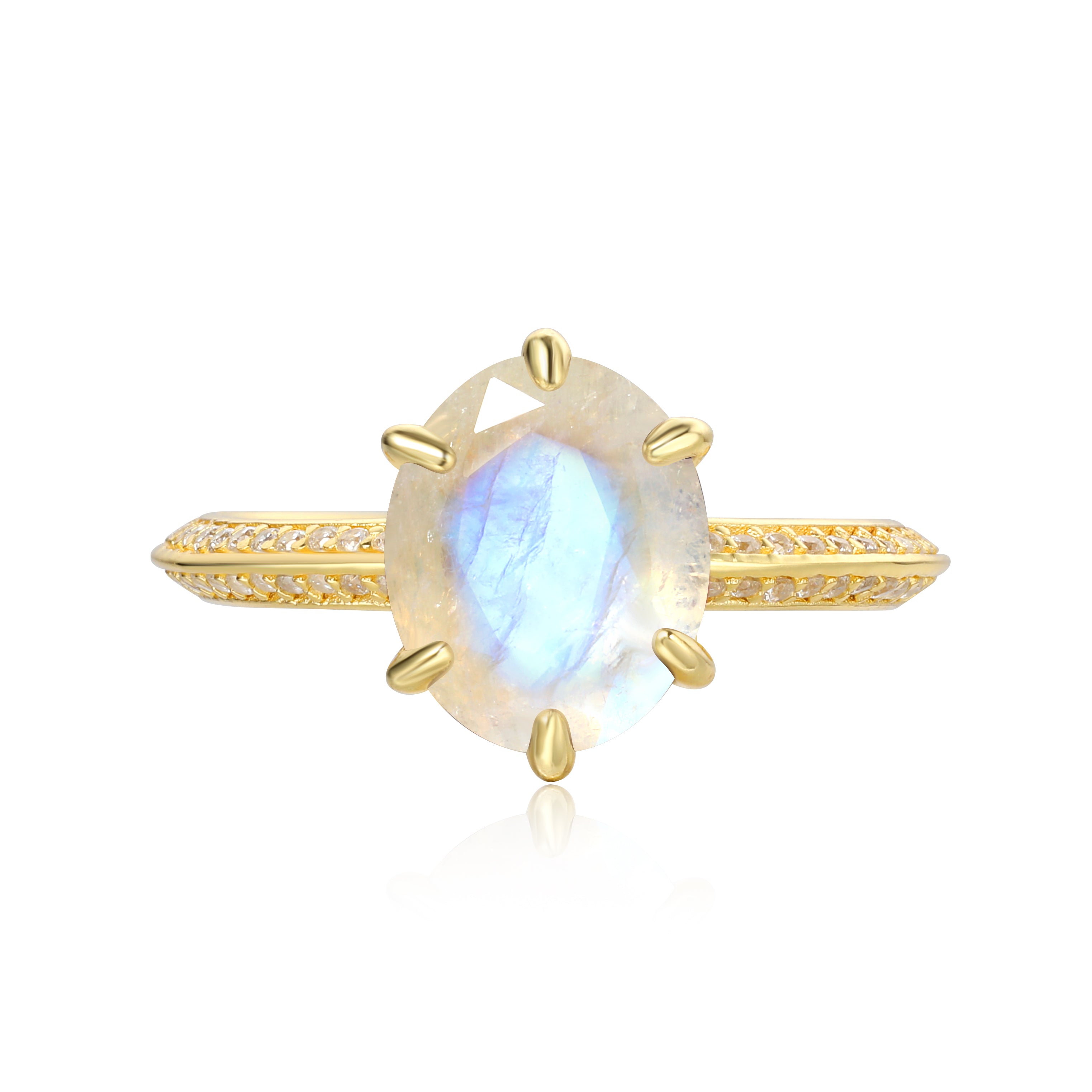 【Astral】Bague de fiançailles unique, faite main, en pierre de lune bleue naturelle de 3 carats, forme ovale