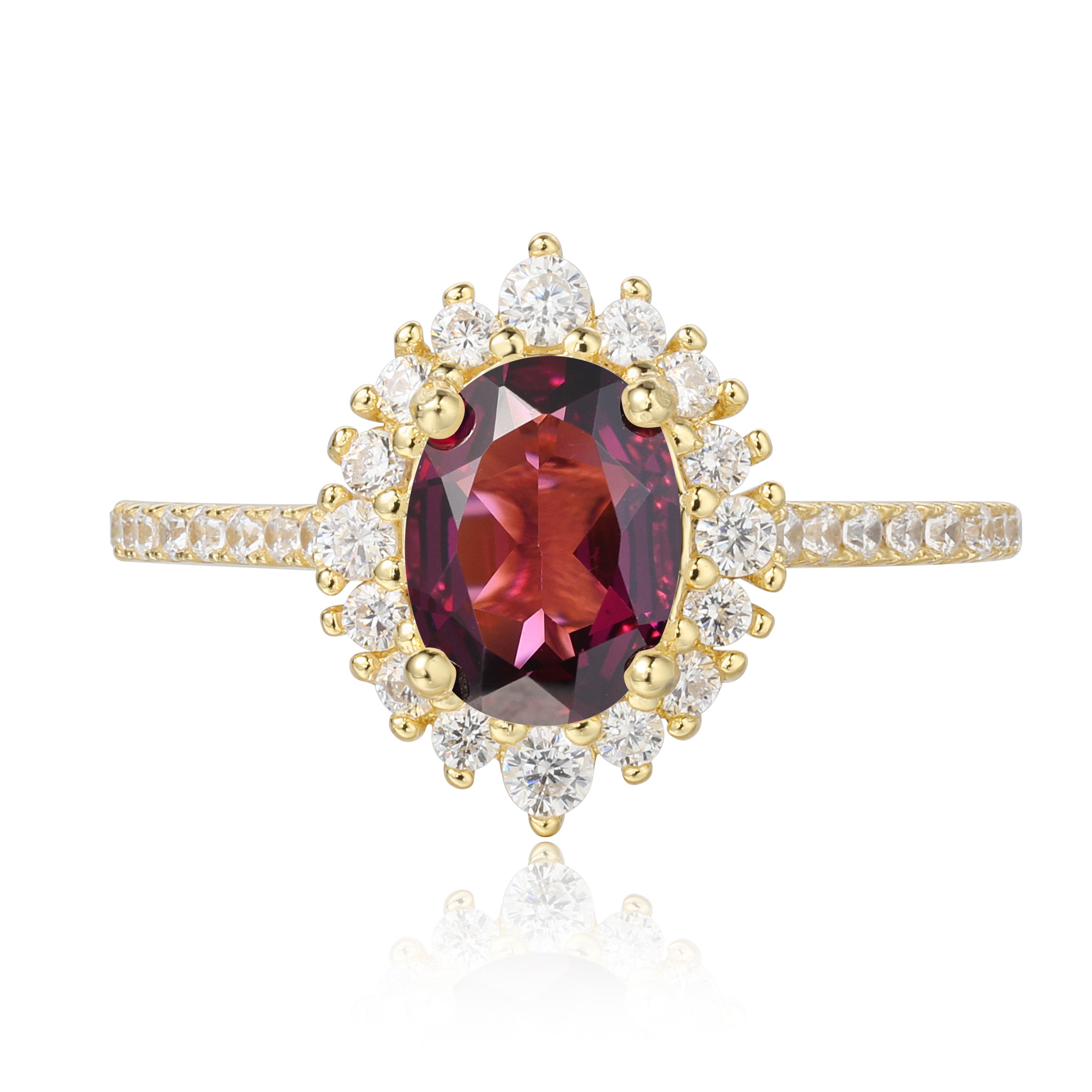 【Valence】 Bague de fiançailles artisanale en grenat rhodolite naturel de 1,5 ct, forme ovale