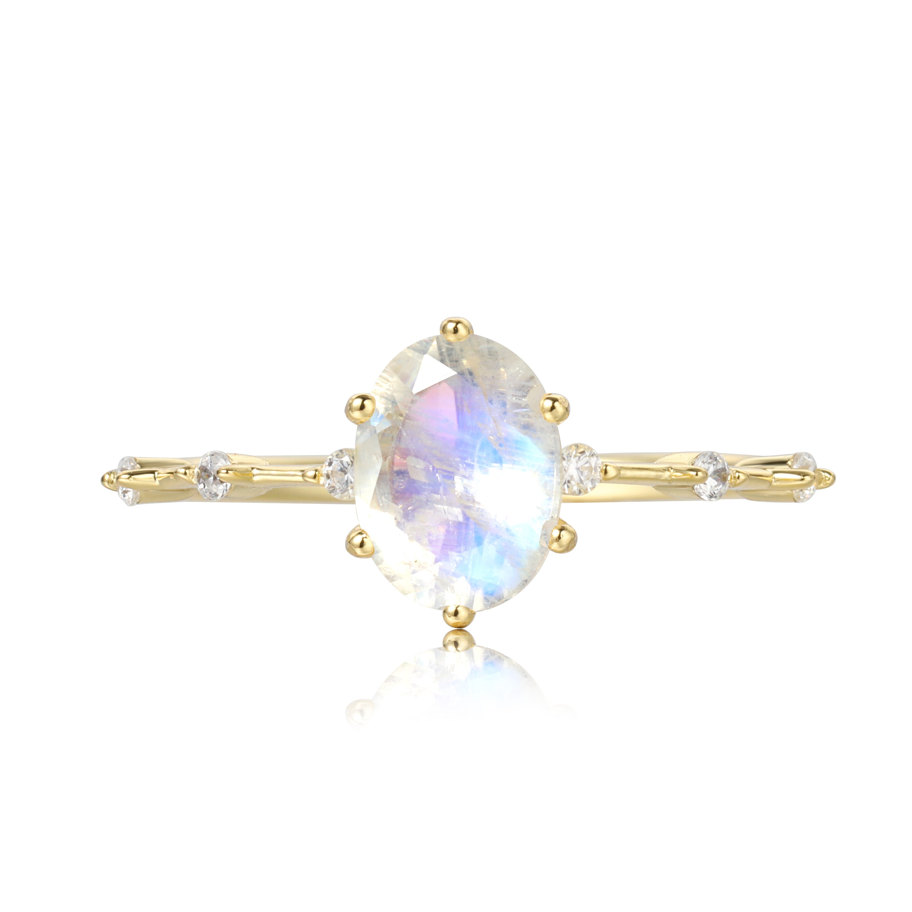 【Eternal Phases Set】Unique Handmade Natural Blue Moonstone Engagement Ring Set 3pcs 1.5ct Oval Cut