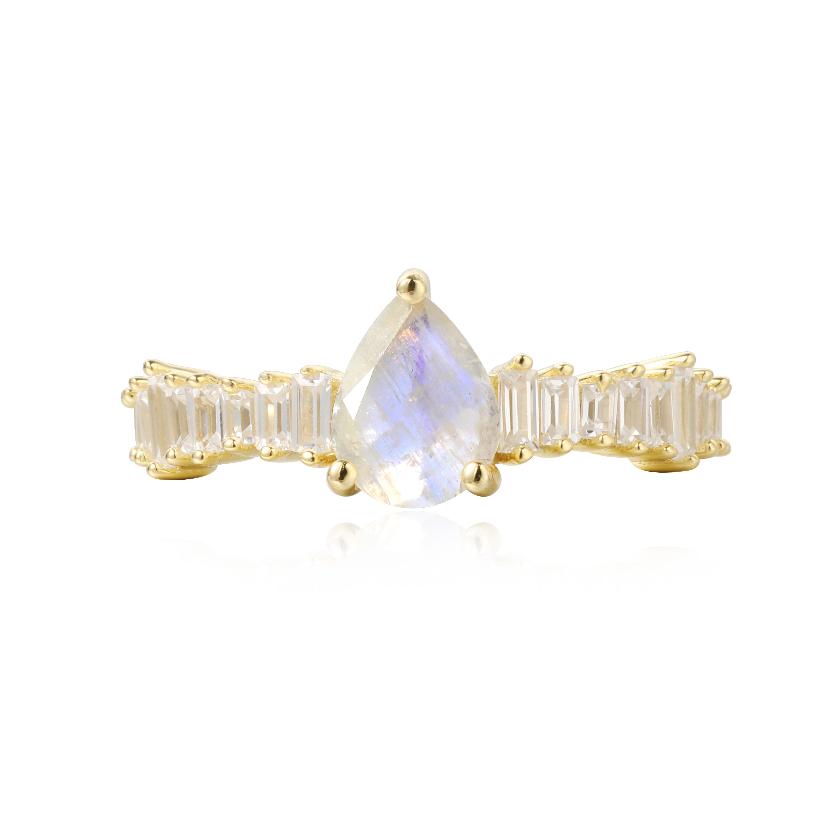 【Chalice】Unique Handmade Natural Blue Moonstone Engagement Ring 0.8ct Pear Shape