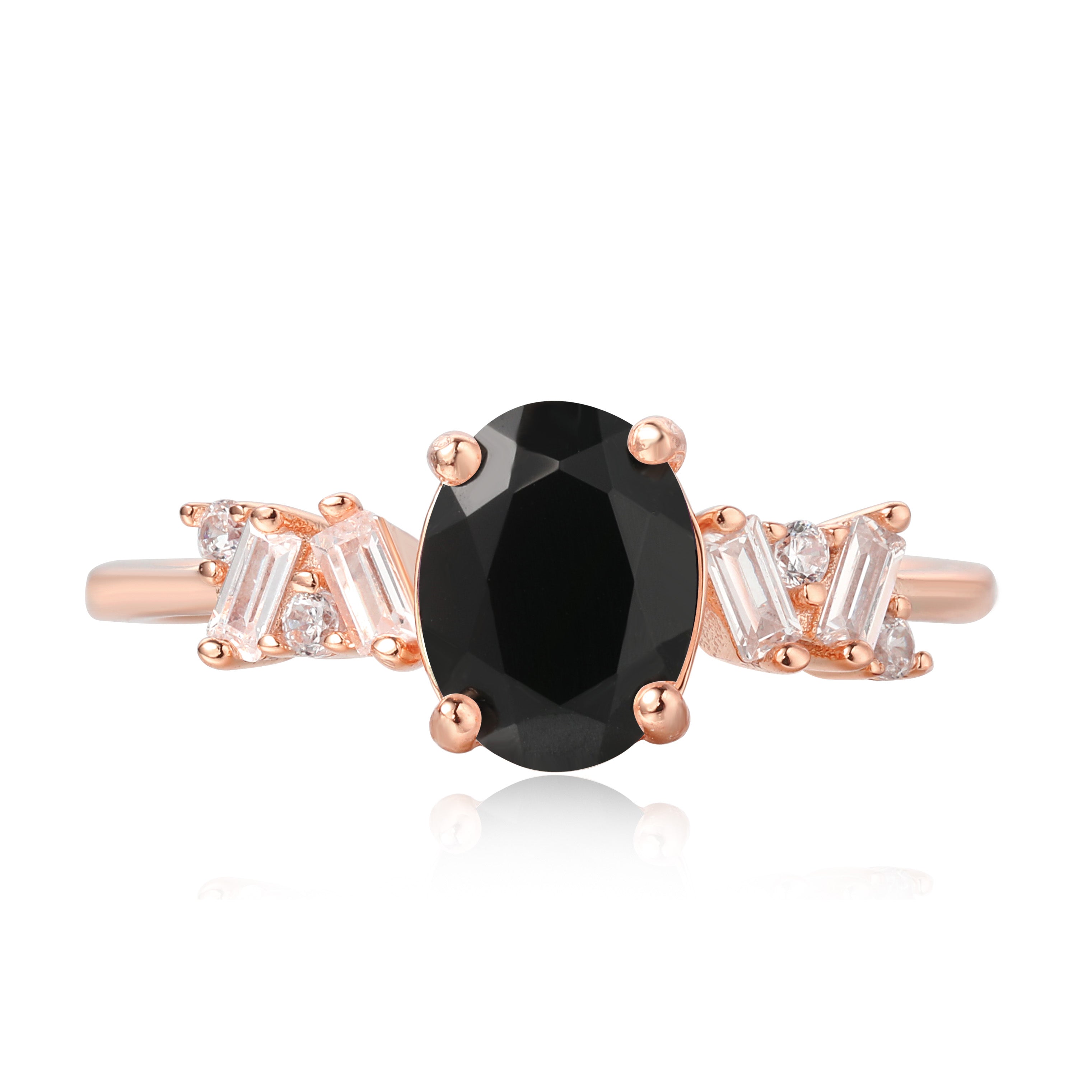【Eclipsa】Handmade Natural Black Onyx Engagement Ring 1.5ct Oval Cut