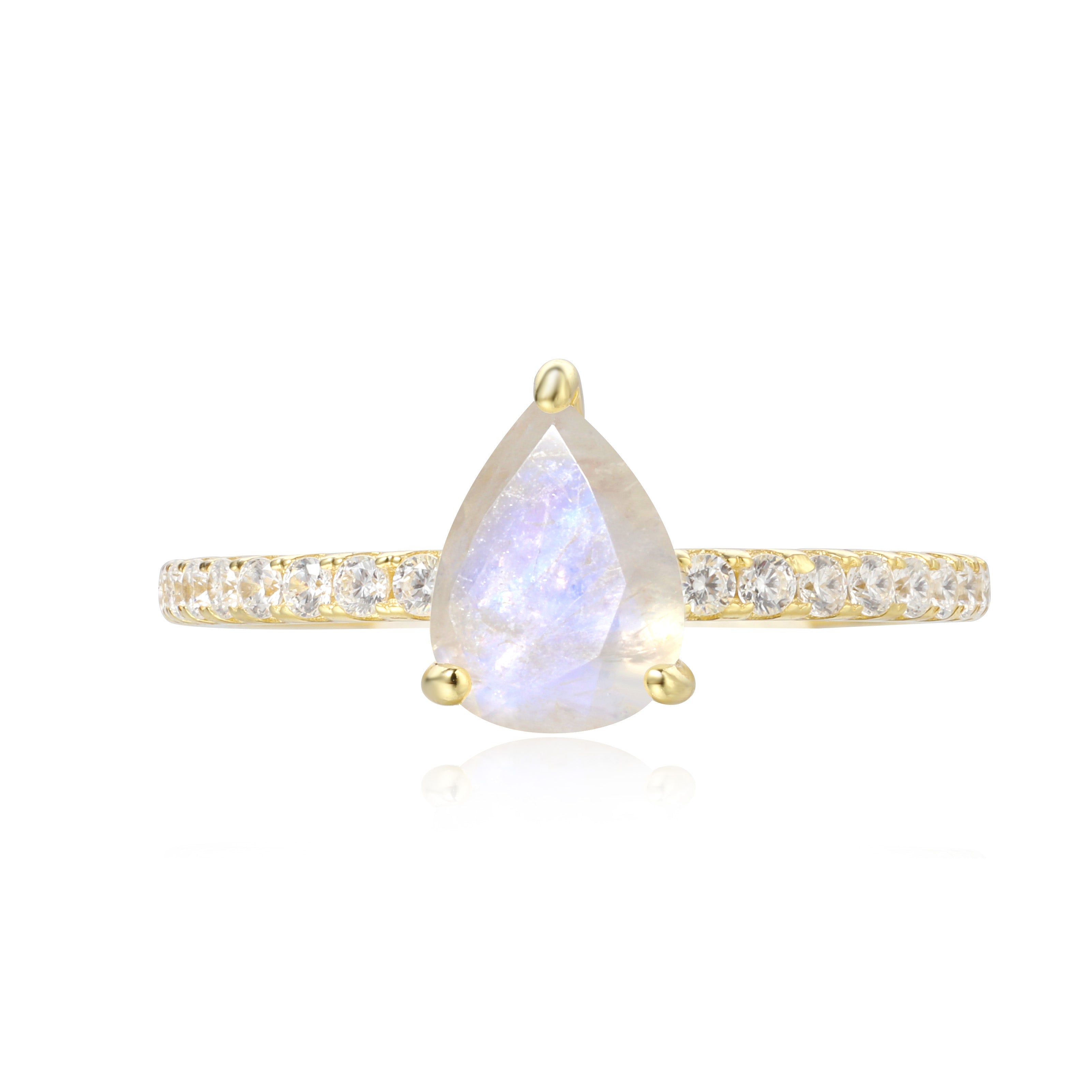 【Aurelia】Unique Handmade Natural Blue Moonstone Engagement Ring 0.8ct Pear Shape