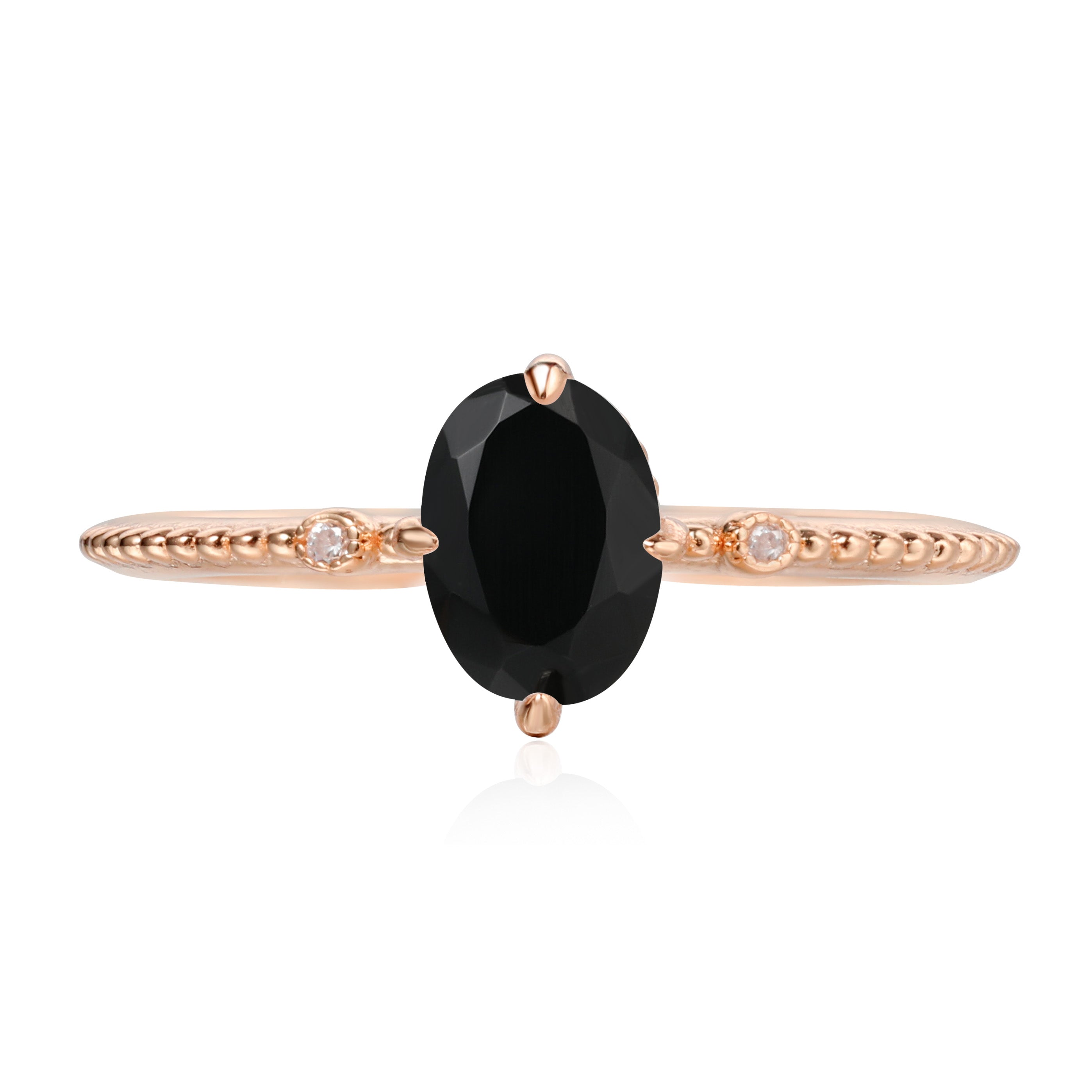 【Ensemble Elysian】Ensemble de 2 bagues de fiançailles ovales en onyx noir naturel fait main (0,75 ct).