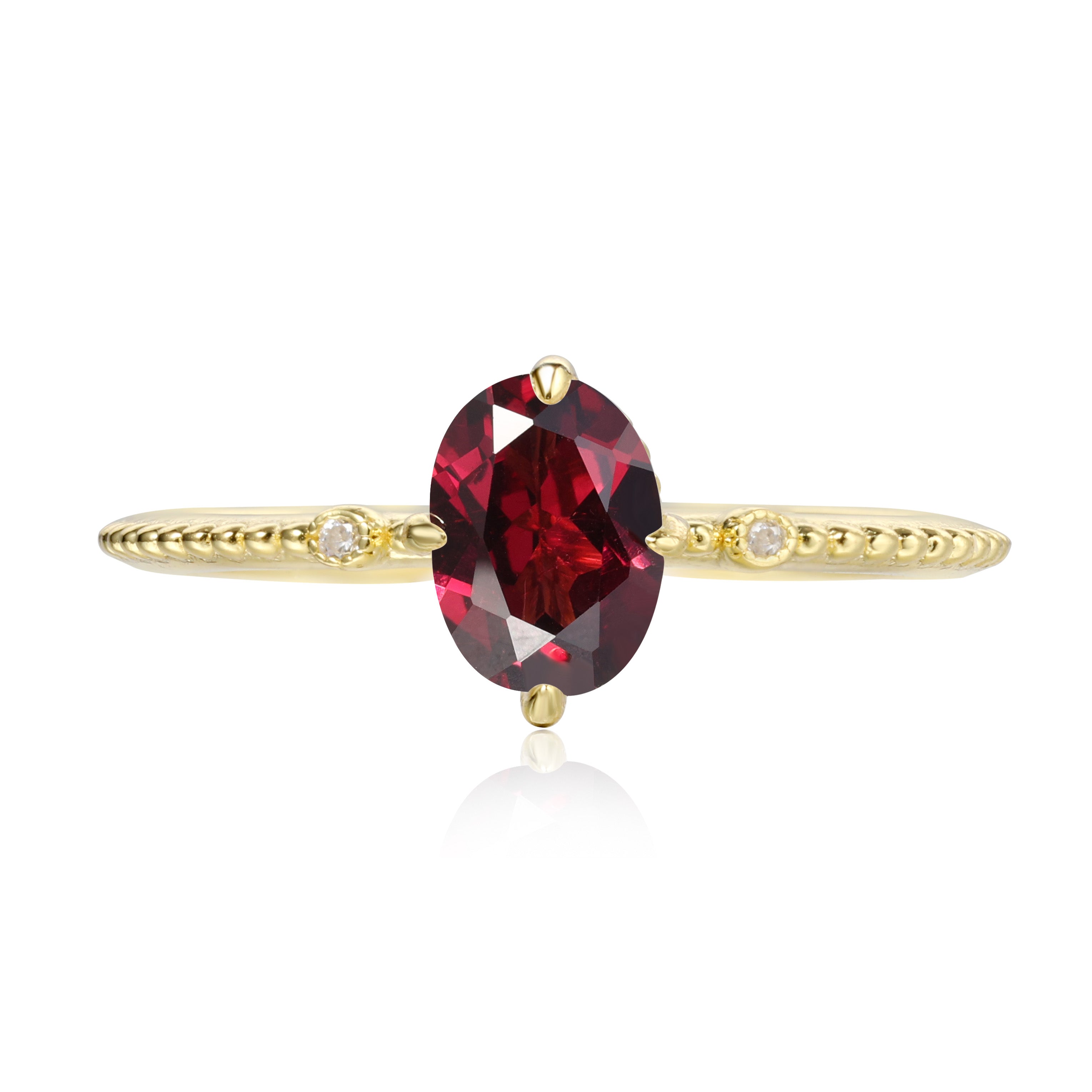 【Ensemble Carmine Lattie】Ensemble unique de bagues de fiançailles en grenat rhodolite naturel fait main, 2 pièces, 0,75 ct, forme ovale