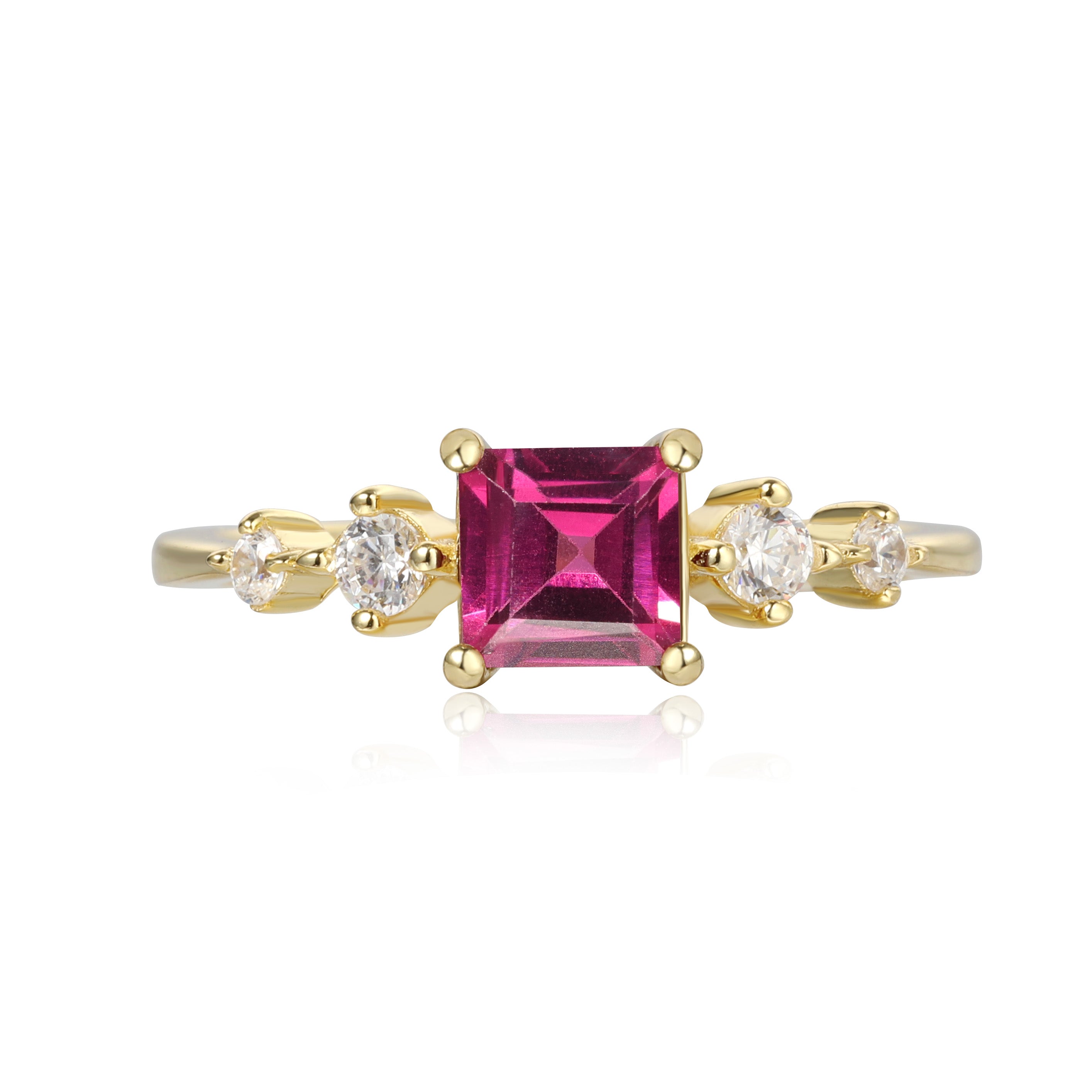 【Rosalind】Unique Handmade Natural Rhodolite Garnet Engagement Ring 0.75ct Princess Cut