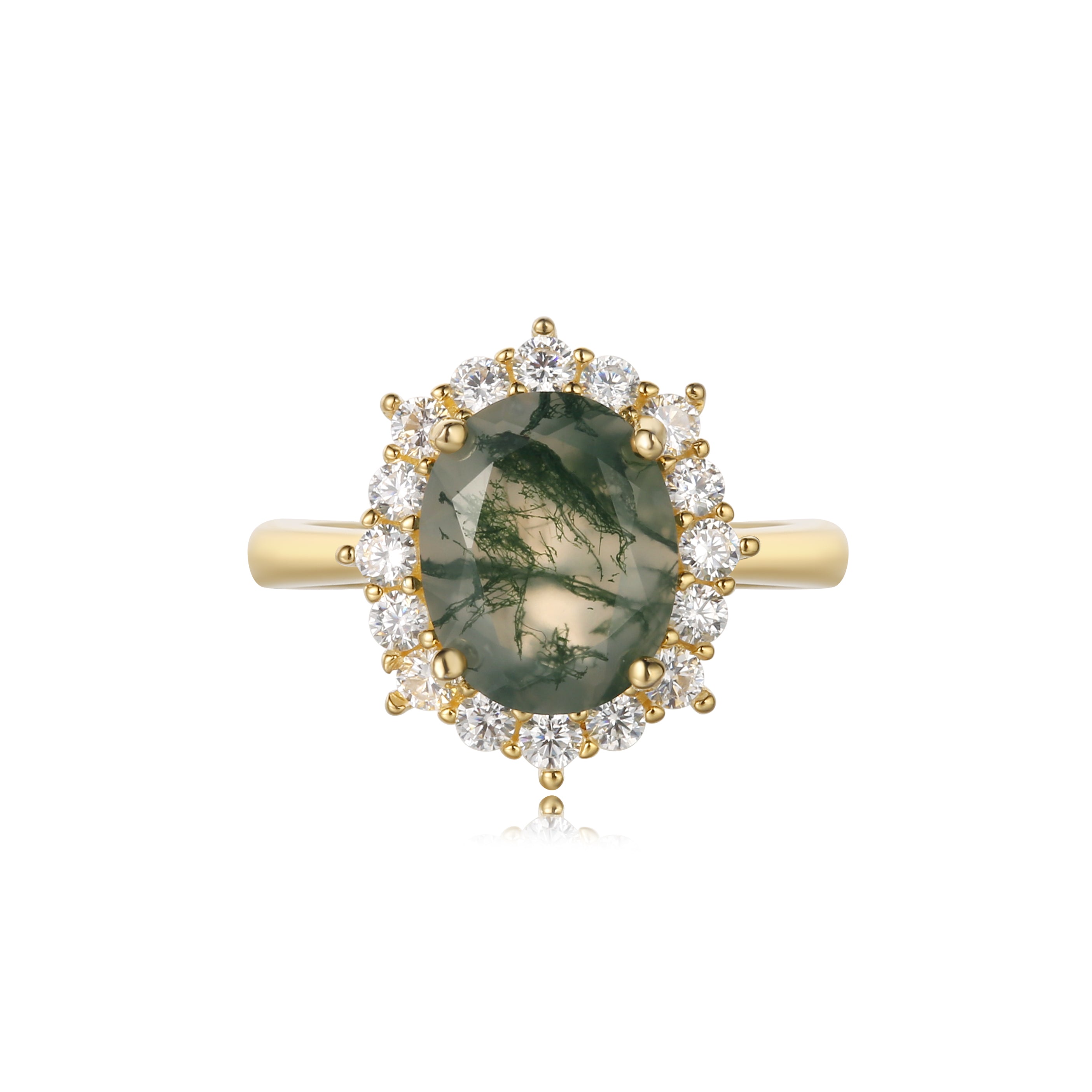 【Morrigan 】 Unique Handmade Natural Green Moss Agate Engagement Ring Oval Shape 3ct
