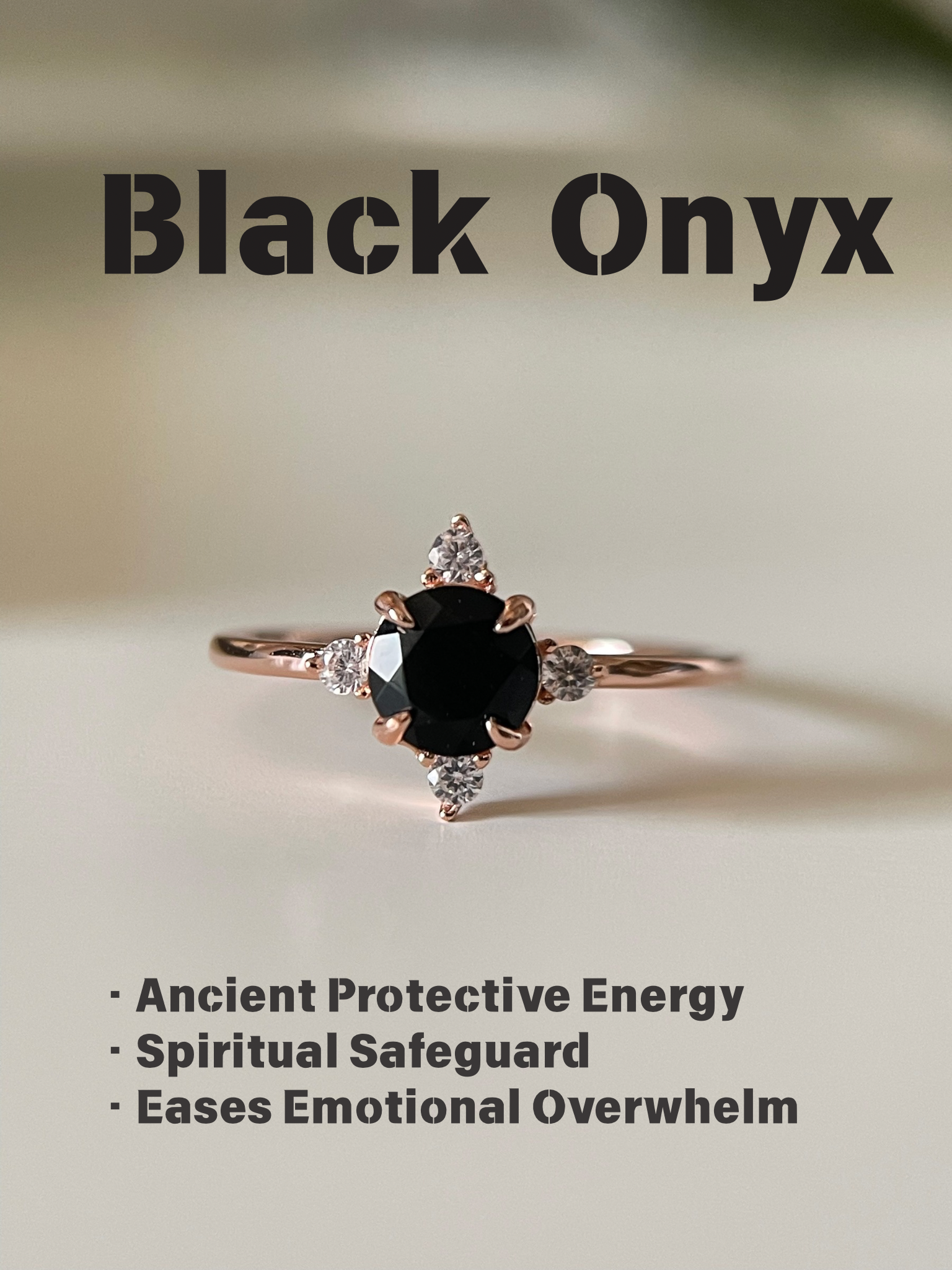 【Vespera】Handmade Natural Black Onyx Engagement Ring 1.5ct Oval Cut