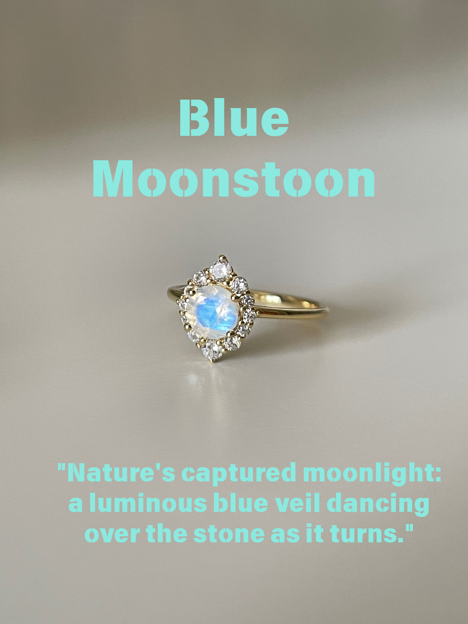 【Chalice】Unique Handmade Natural Blue Moonstone Engagement Ring 0.8ct Pear Shape