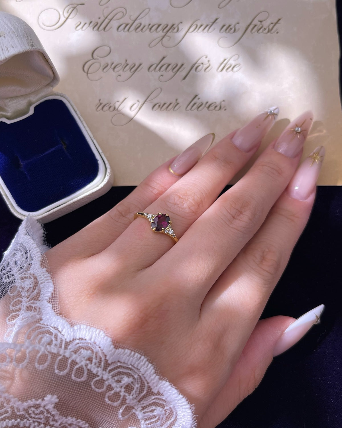 【Regalia】Handmade Natural Rhodolite Garnet Engagement Ring 0.75ct Oval Cut