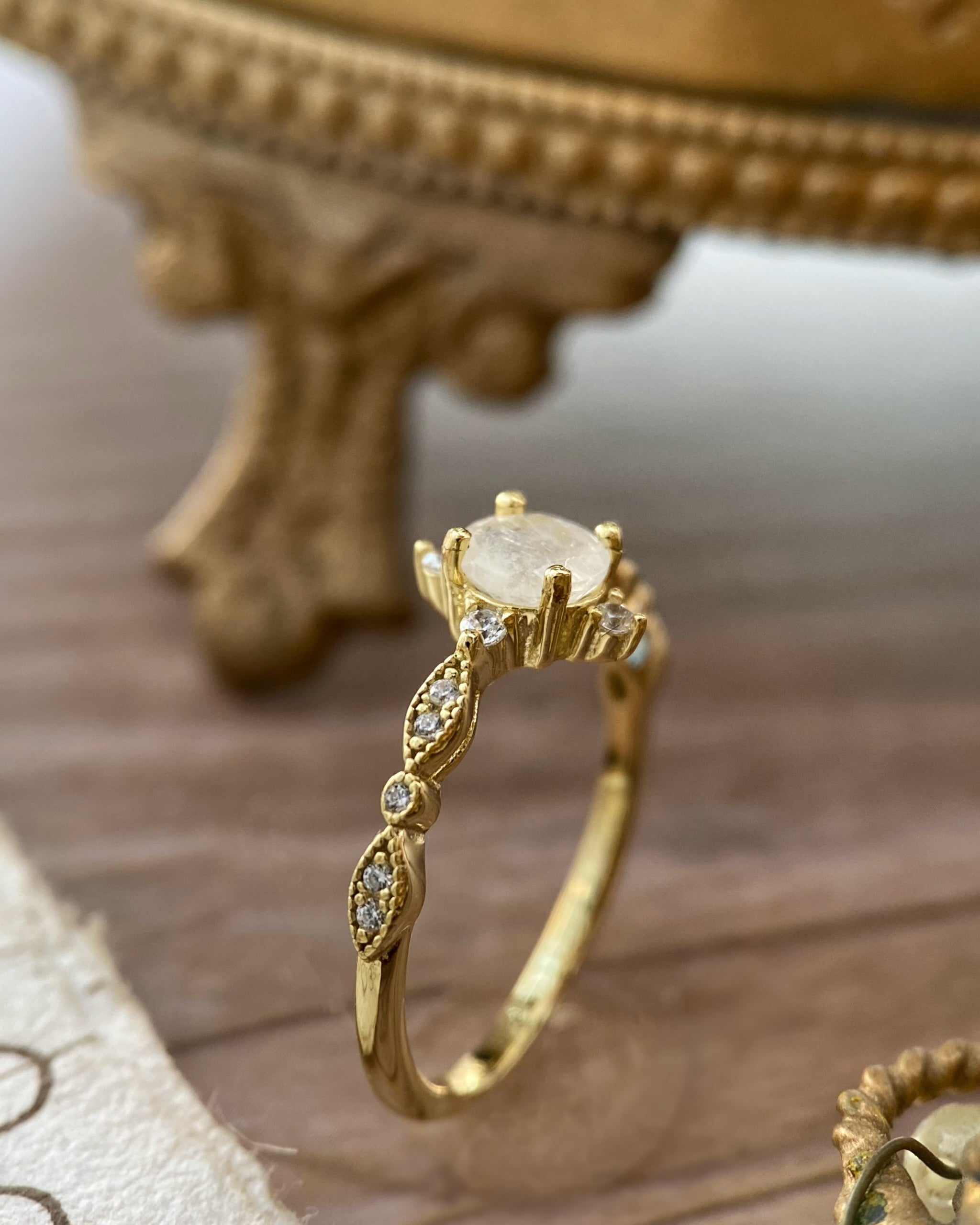 Lucentia | Handmade Natural Blue Moonstone Engagement Ring Round Cut