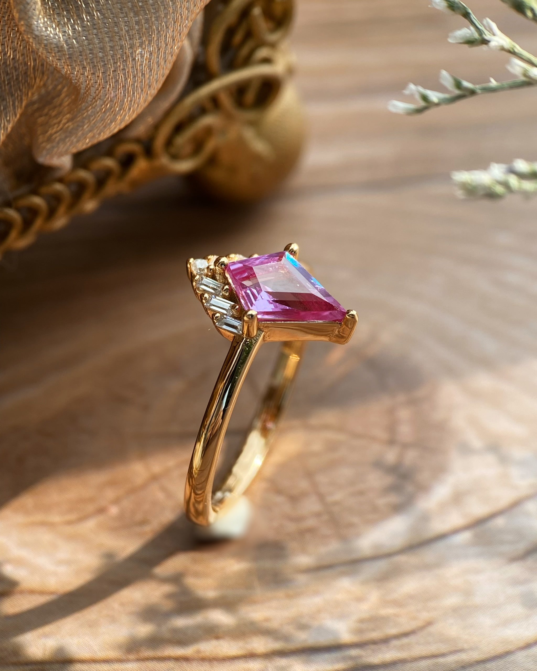 Astraea | Vintage Kite Cut Lab Grown Alexandrite Engagement Ring Solid 14K Gold