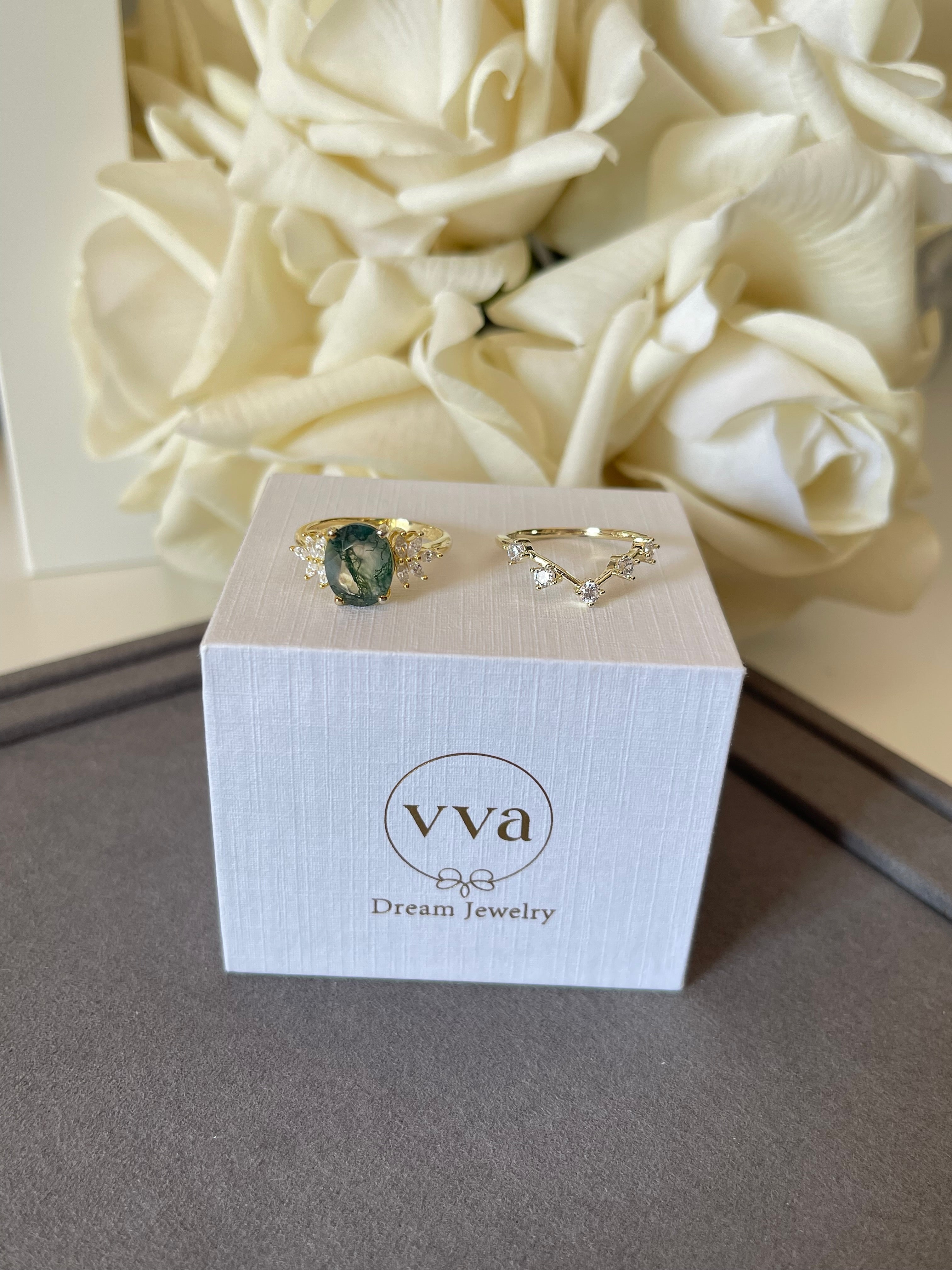 【SIERR】Unique Handmade Natural Moss Agate Engagement Ring Oval Shape 3c