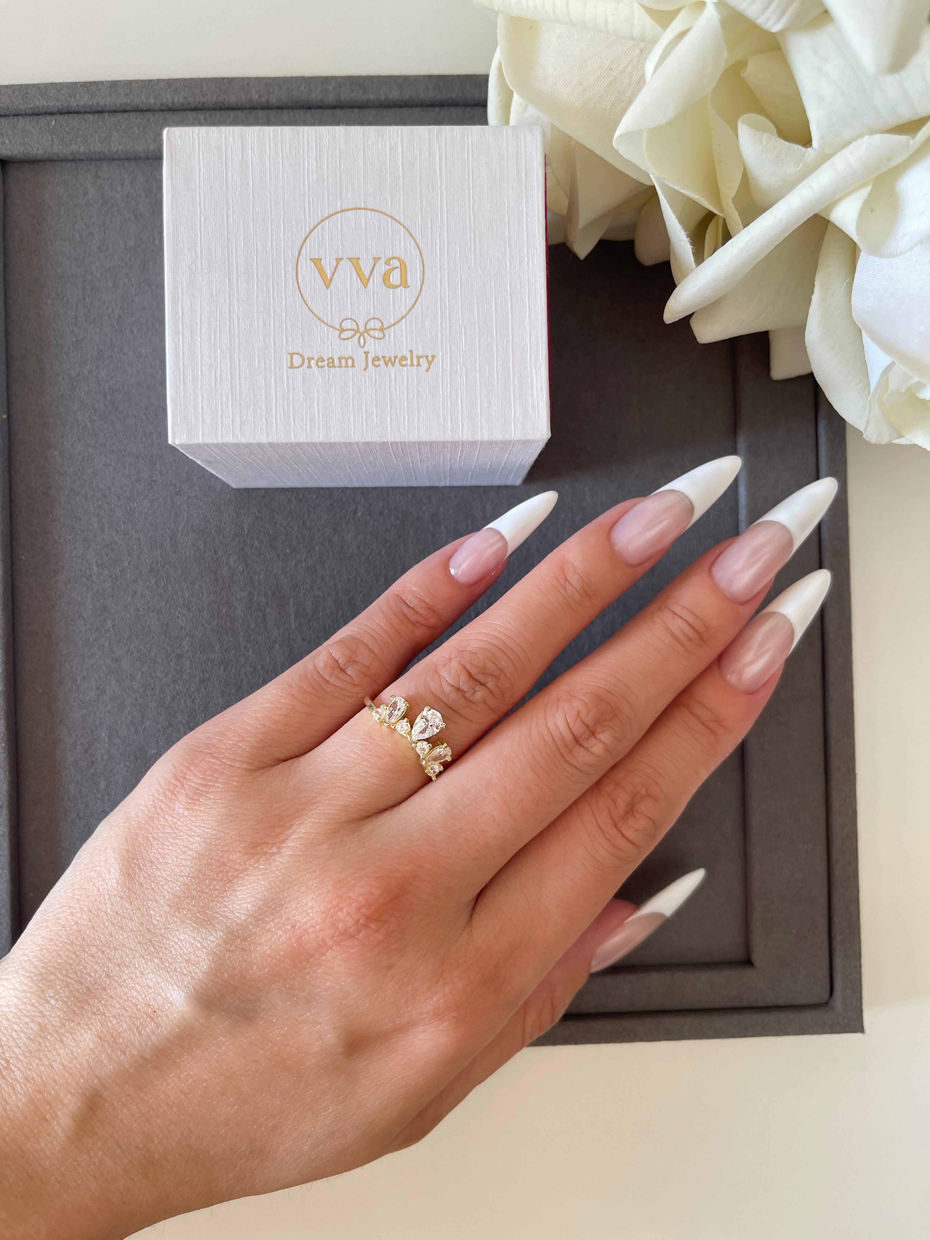 【ENSEMBLE ELOWEN】Ensemble de 2 bagues de fiançailles ovales en agate mousse naturelle, 3 carats, fabriquées à la main.