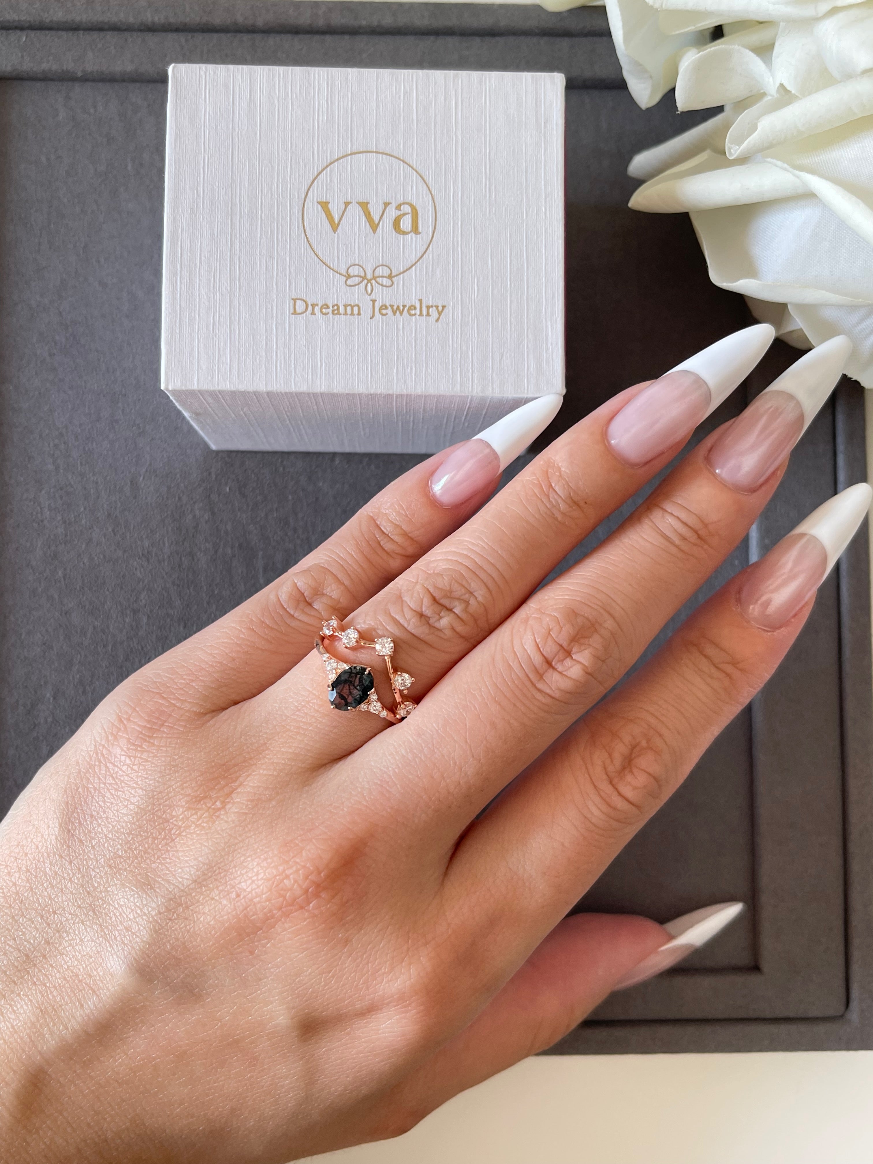 【Aetheria】Unique Handmade Natural Moss Agate Engagement Ring 0.75ct Oval Shape