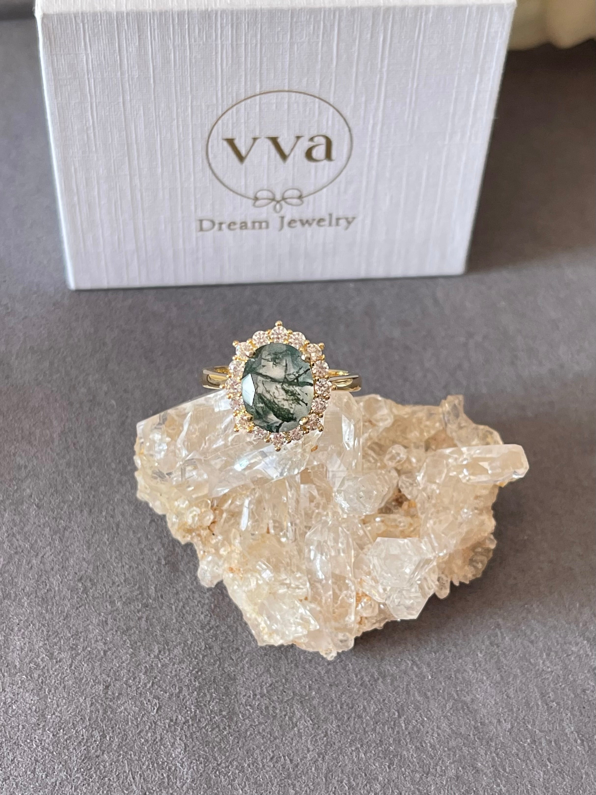 【Morrigan Set】 Unique Handmade Natural Green Moss Agate Engagement Ring Set 2pcs Oval Shape 3ct