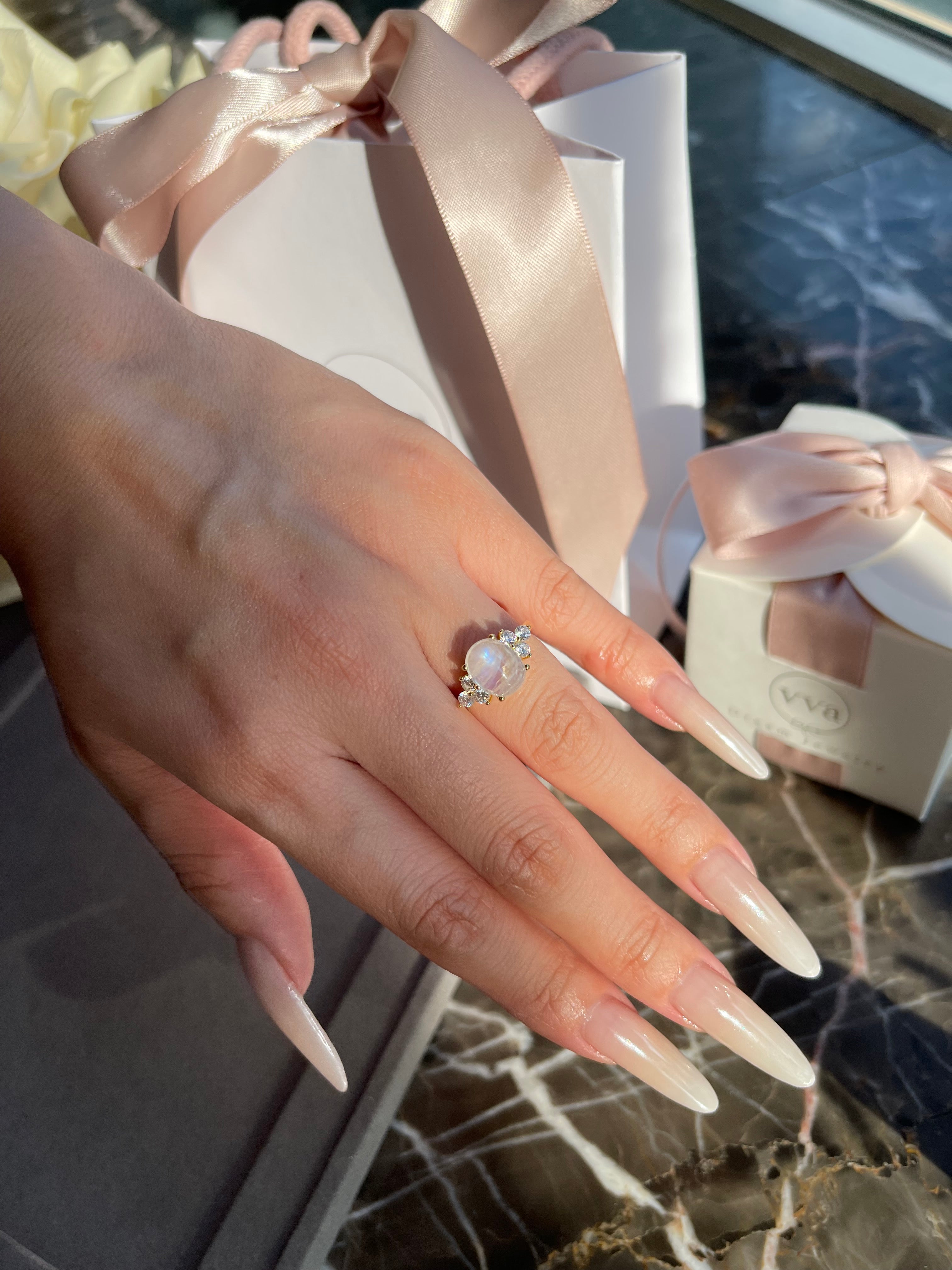 【DIANA】Unique Handmade Natural Blue Moonstone Engagement Ring 3ct Oval Cut