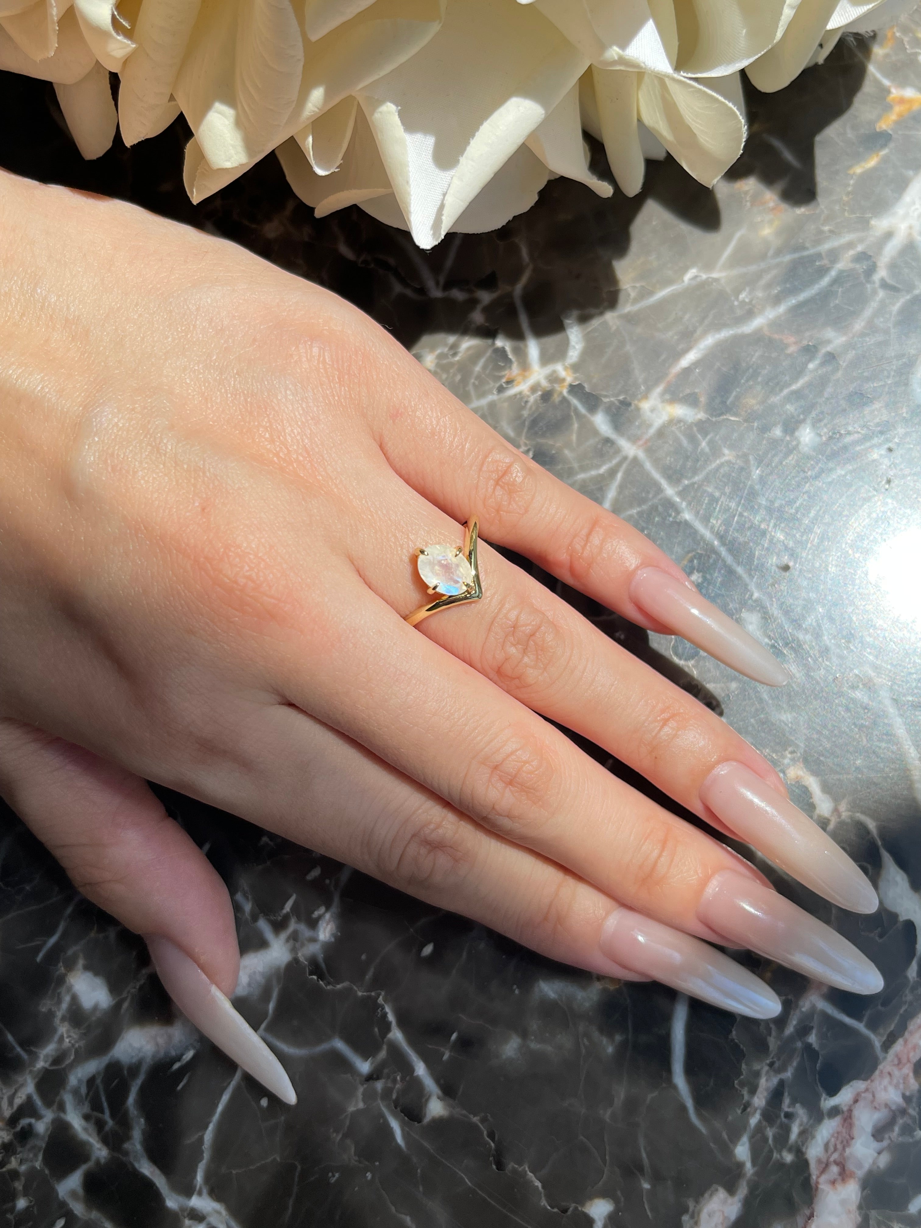 【GENEVIEVE SET】Unique Handmade Natural Blue Moonstone Engagement Ring Set 2pcs Oval Shape 1.5ct